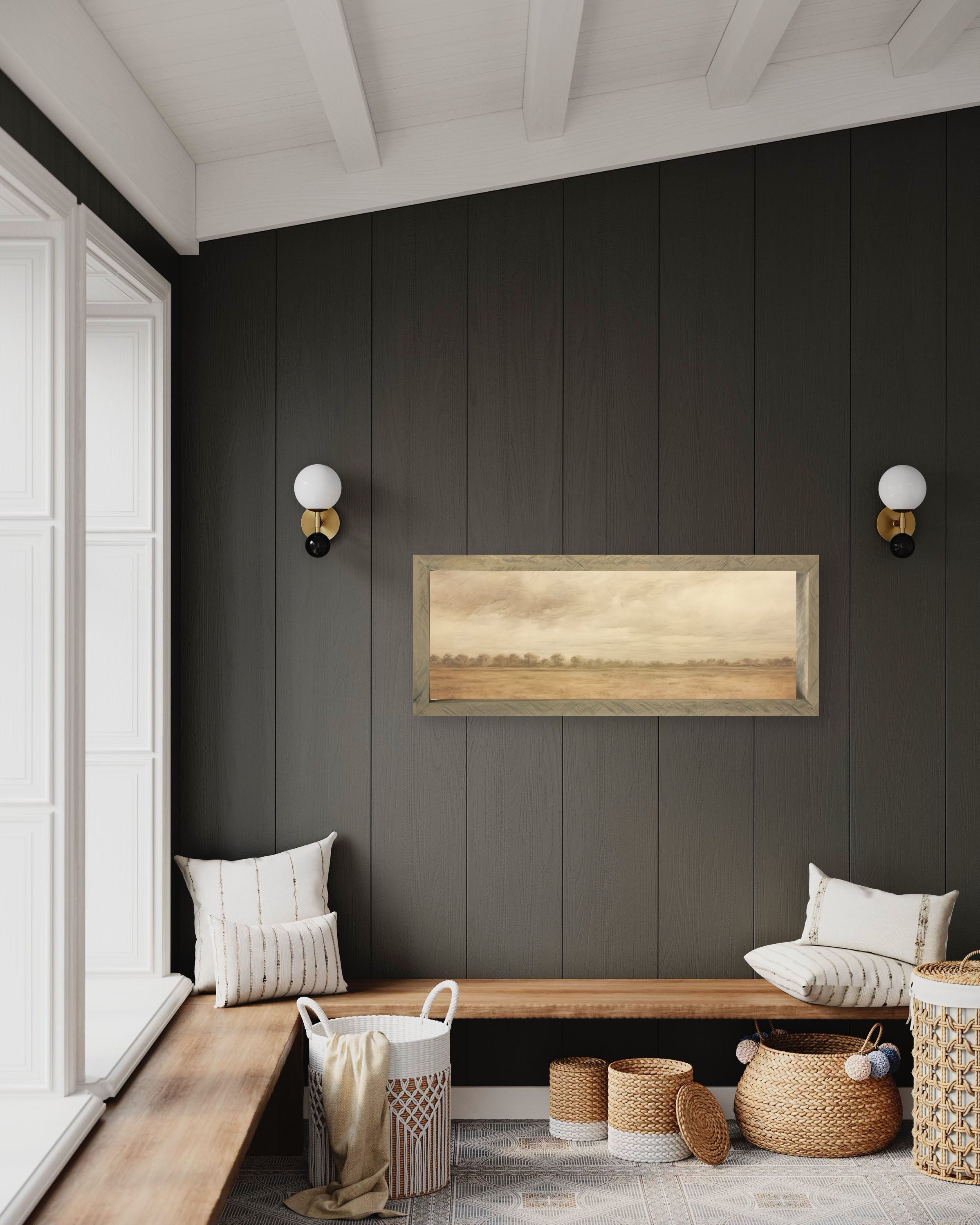 Close-up view of Vintage Plains 16x40 Thin Timberwood frame showcasing the natural wood variations and craftsmanship.