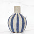 7 inch matte blue stripe ceramic vase with speckled finish, perfect for cottage decor.