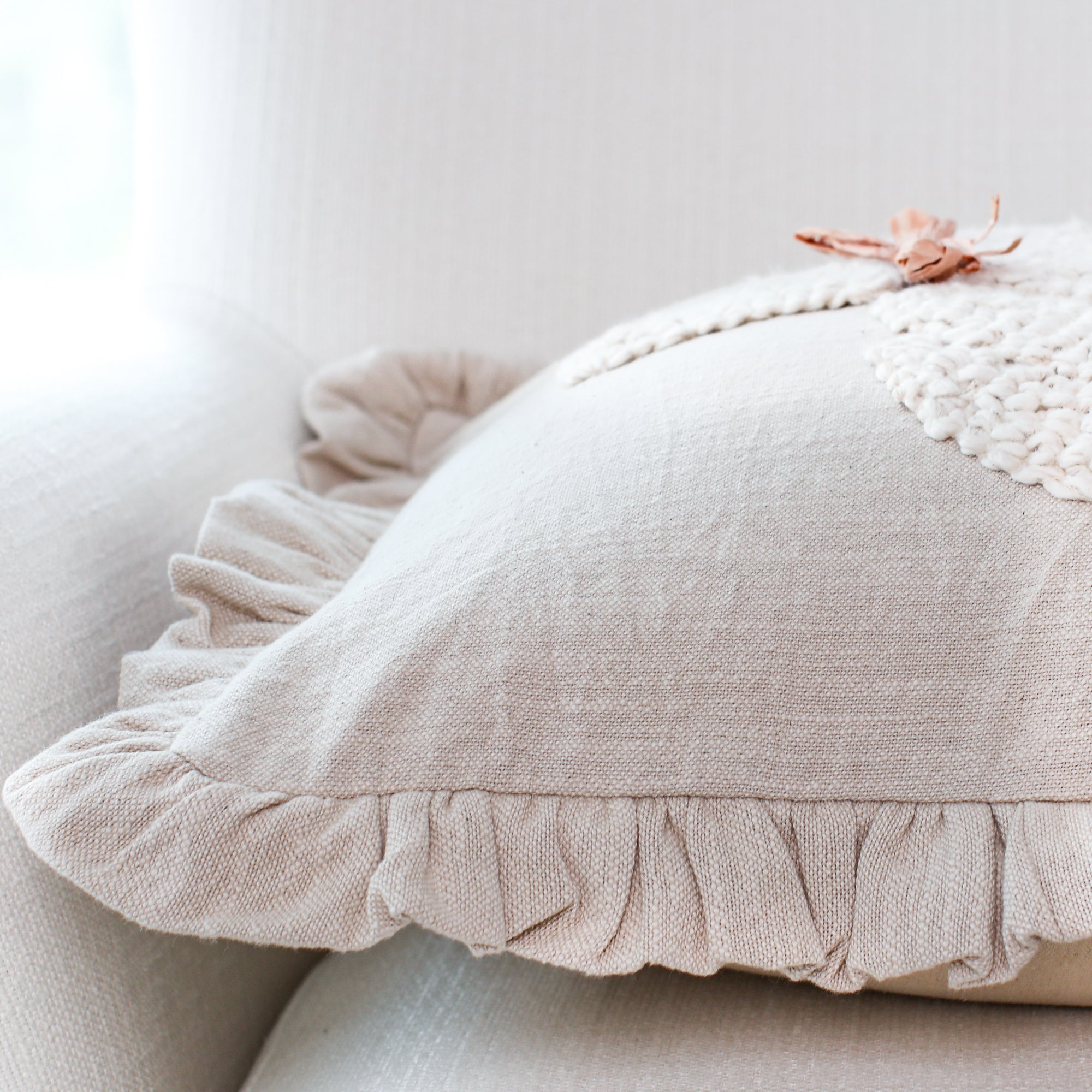Natural Embroidered Pumpkin Square Pillow