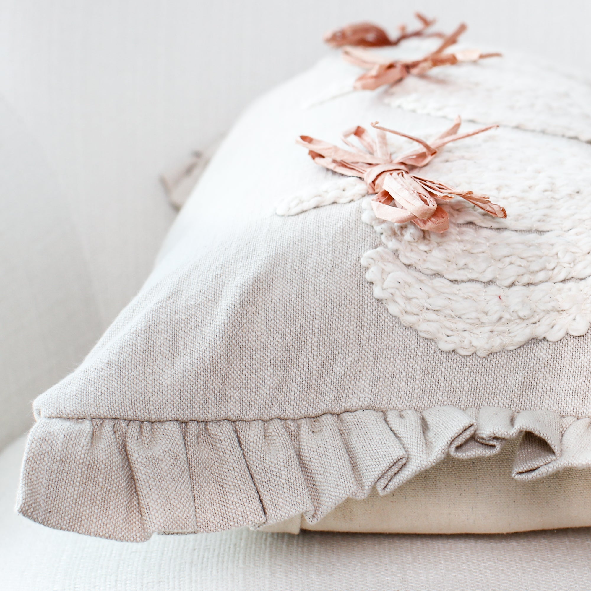Natural Embroidered Pumpkin Lumbar Pillow