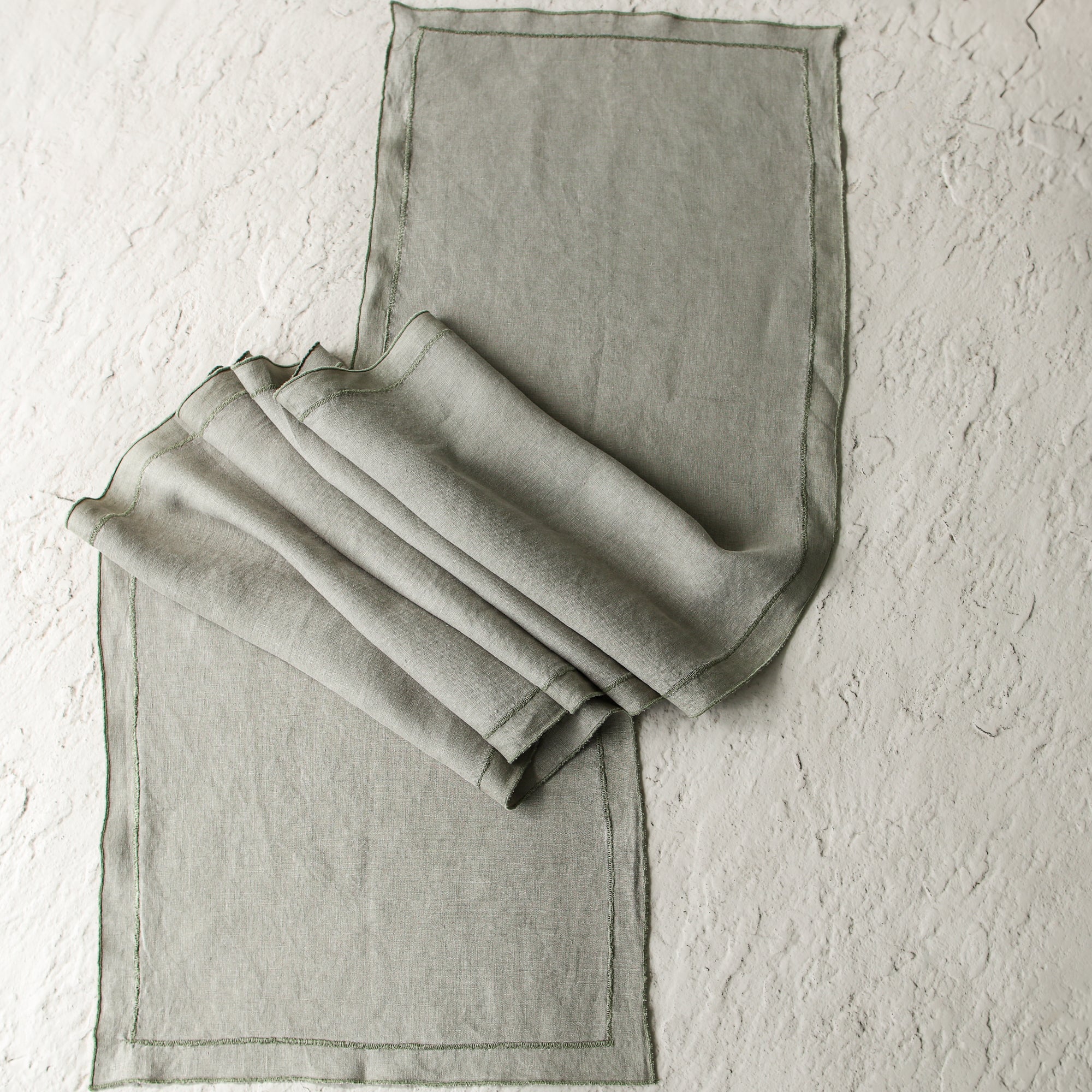 Olive Stonewashed Linen Runner