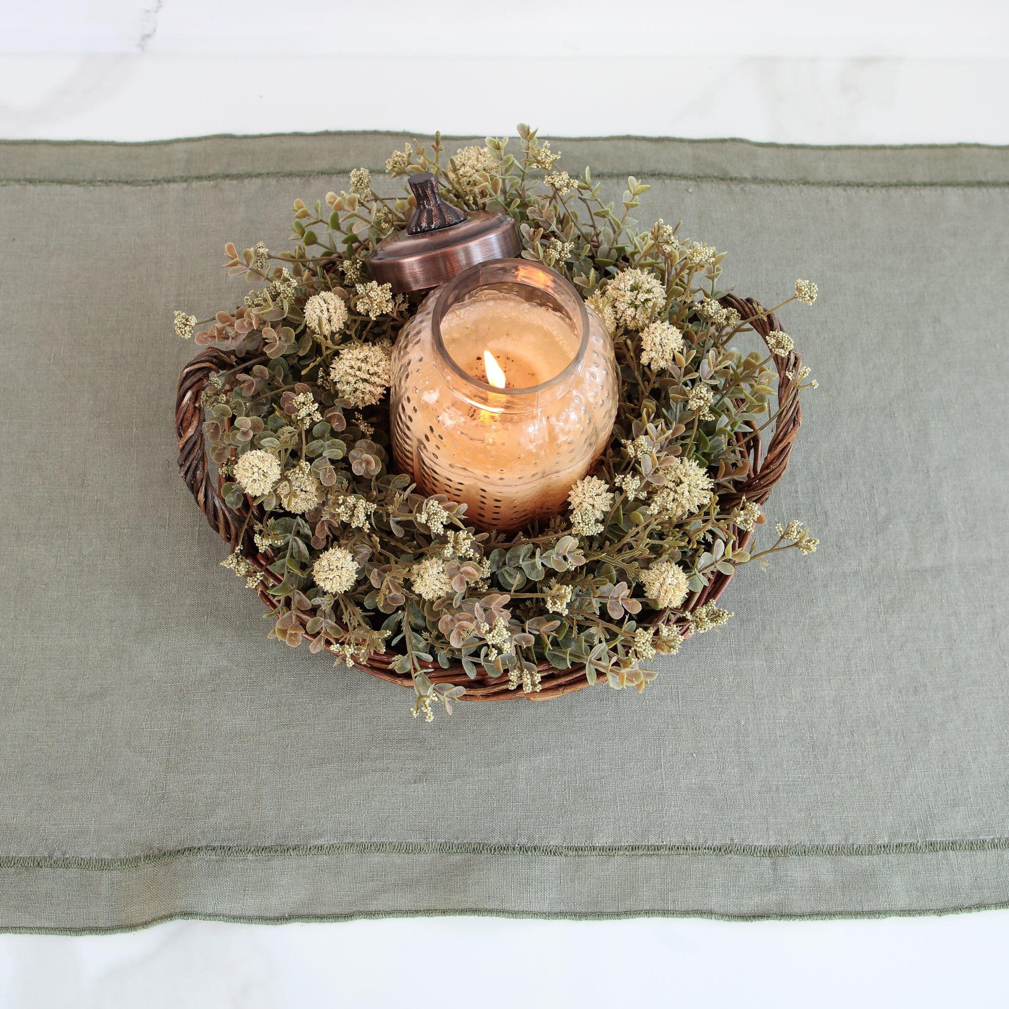 Olive Stonewashed Linen Runner