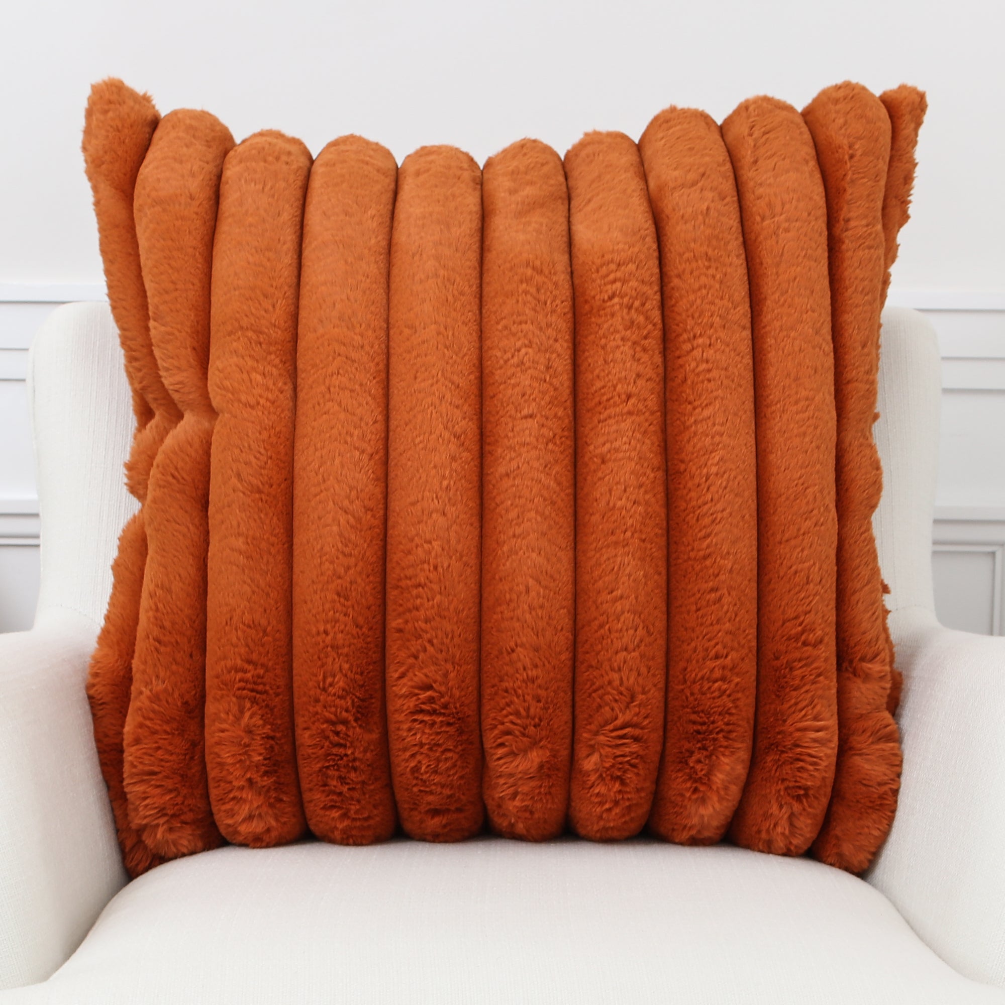 Orange Faux Fur Pillow 24in