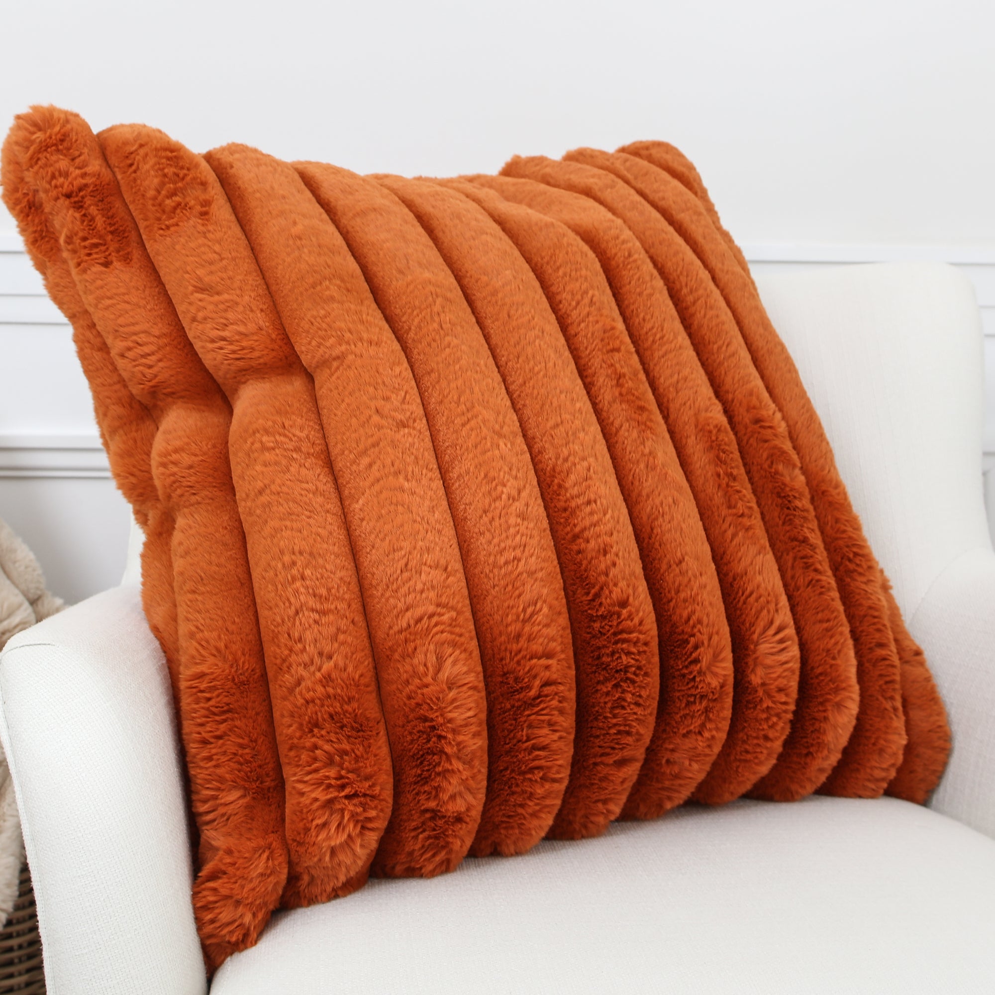Orange Faux Fur Pillow 24in