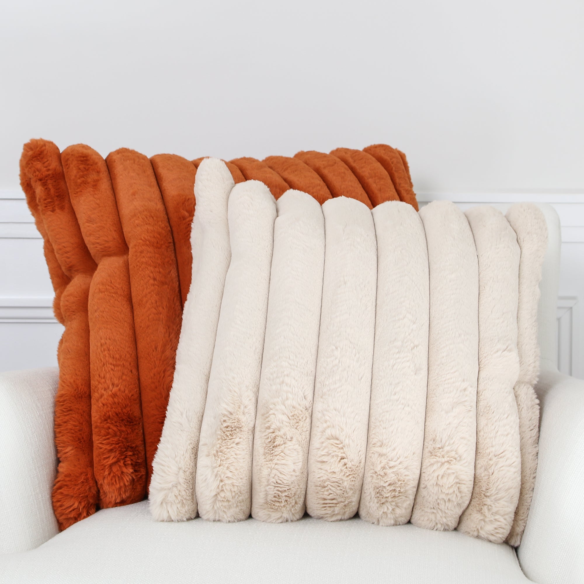 Orange Faux Fur Pillow 24in