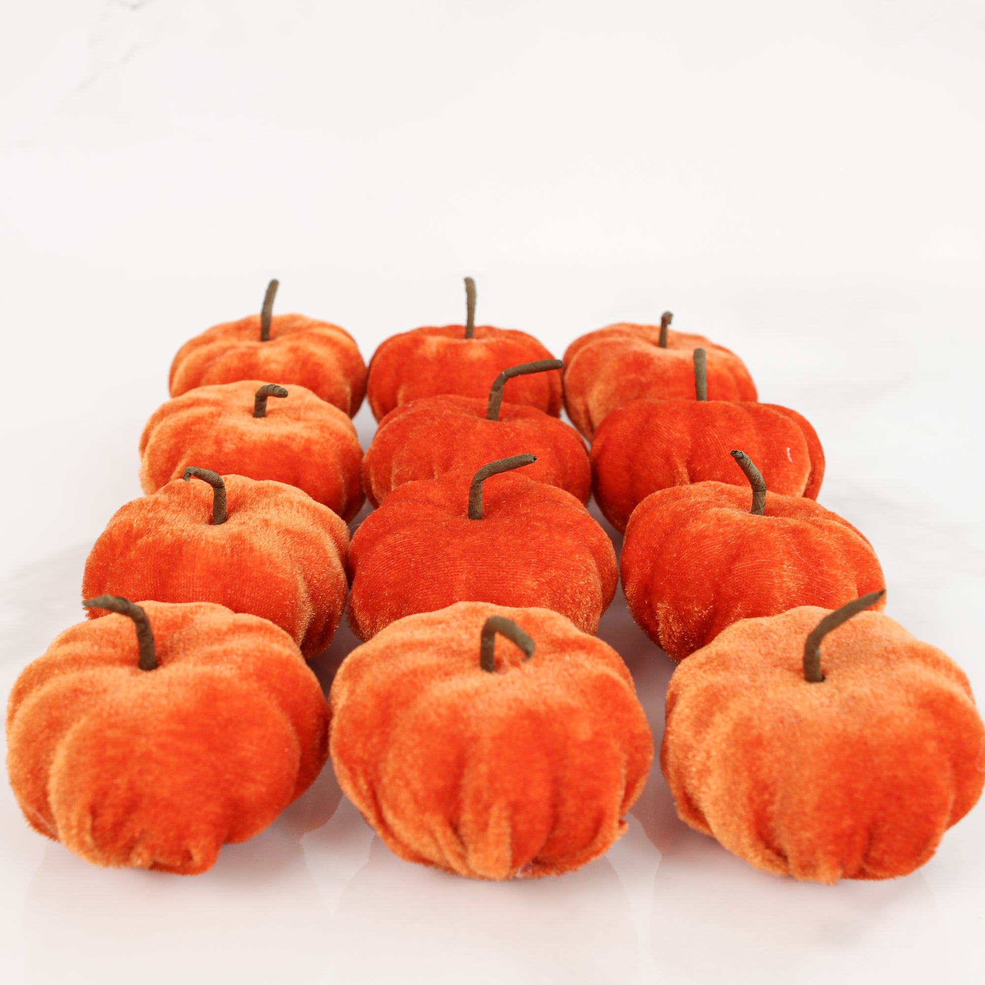 New England Orange Velvet Mini Pumpkins- Set of 12