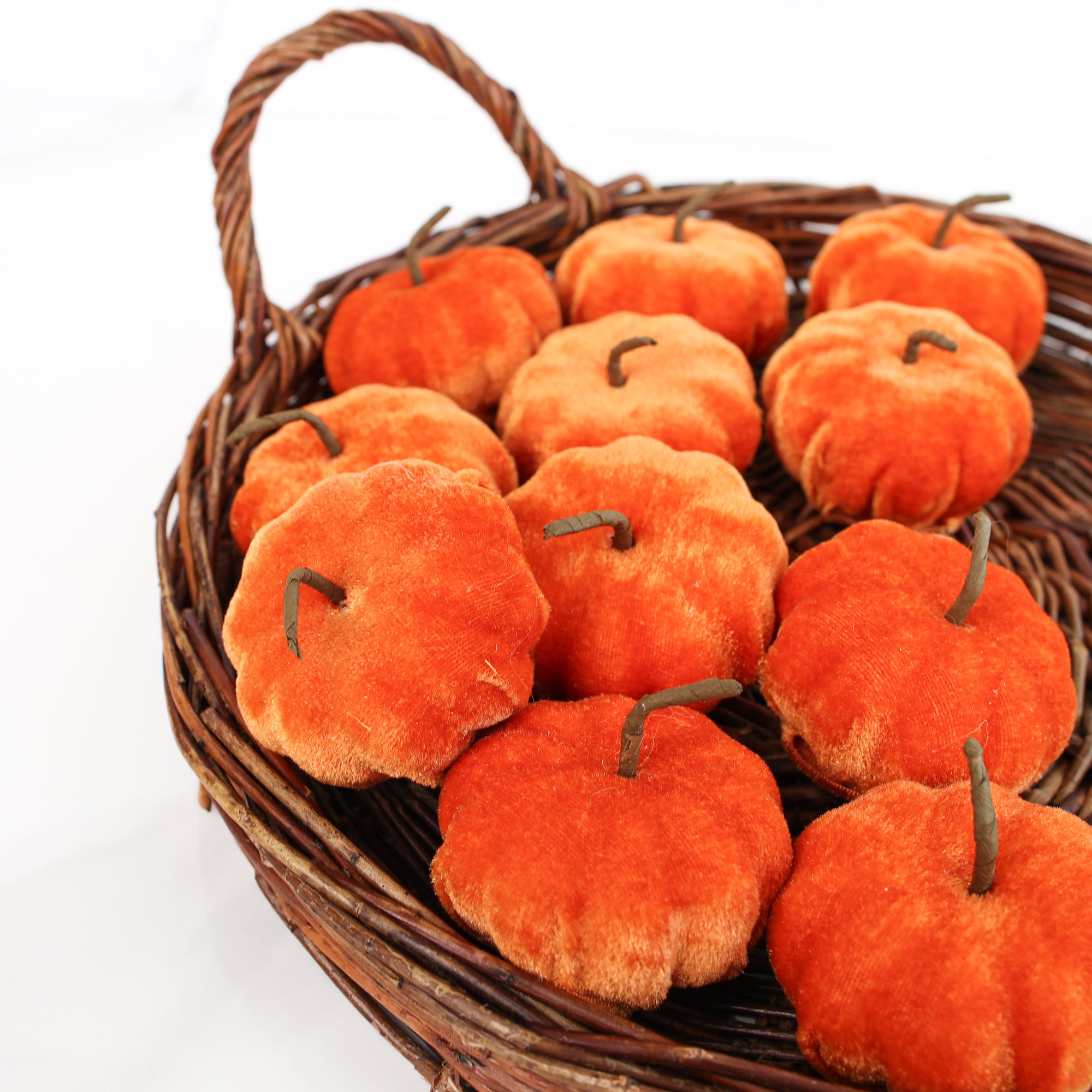 New England Orange Velvet Mini Pumpkins- Set of 12