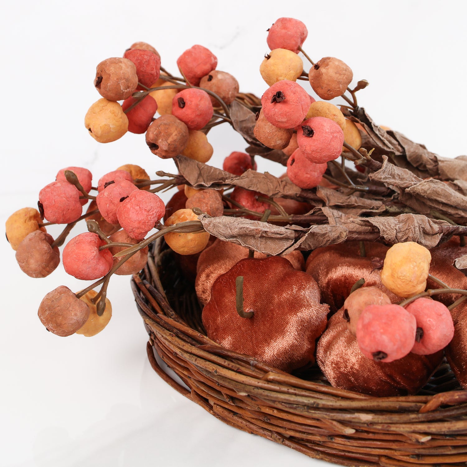Close-up of the 19" Yellow and Orange Pumpkin Branch featuring realistic pumpkins in cheerful hues.