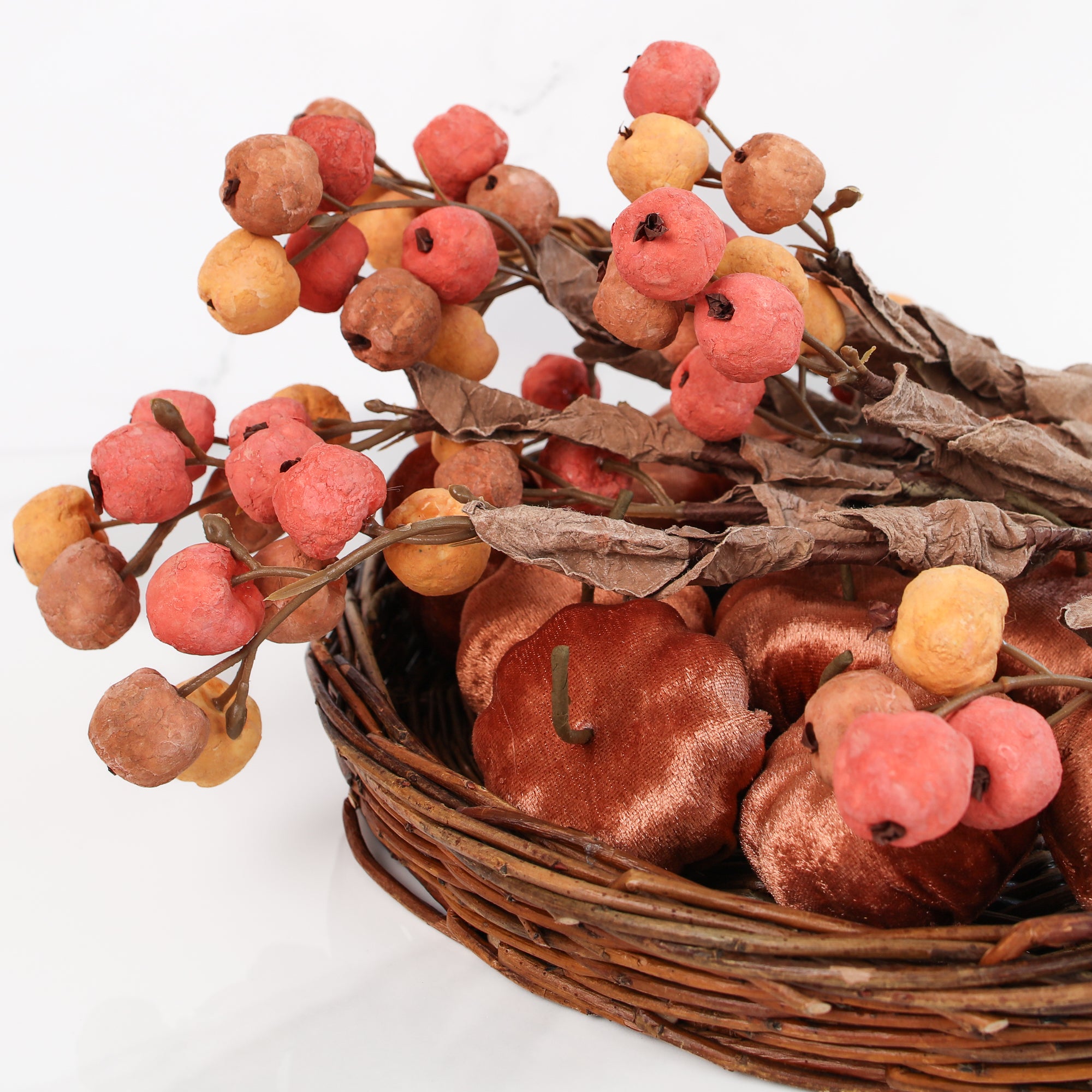 Close-up of the 19" Yellow and Orange Pumpkin Branch featuring realistic pumpkins in cheerful hues.