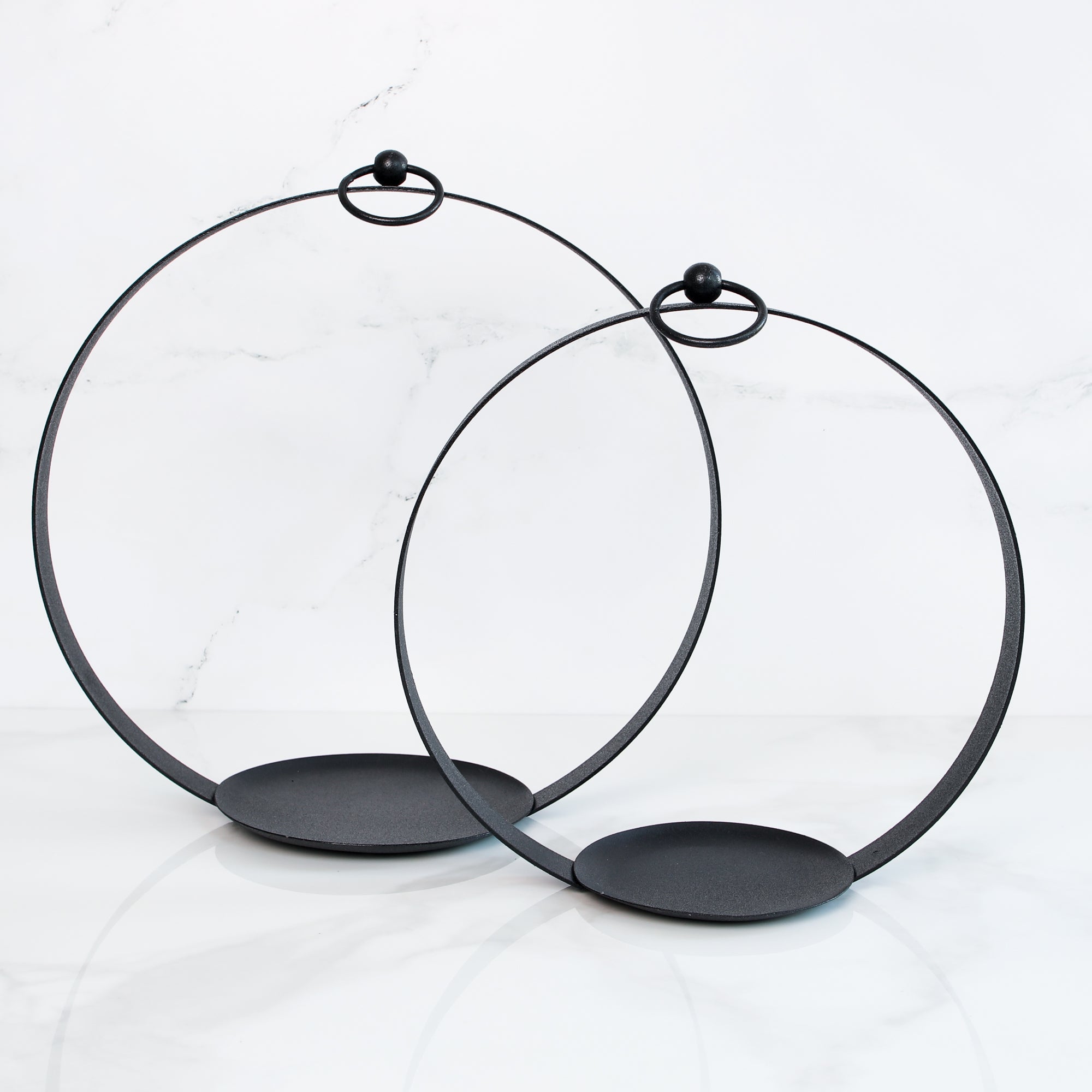 Round Black Metal Open Lantern Set of 2