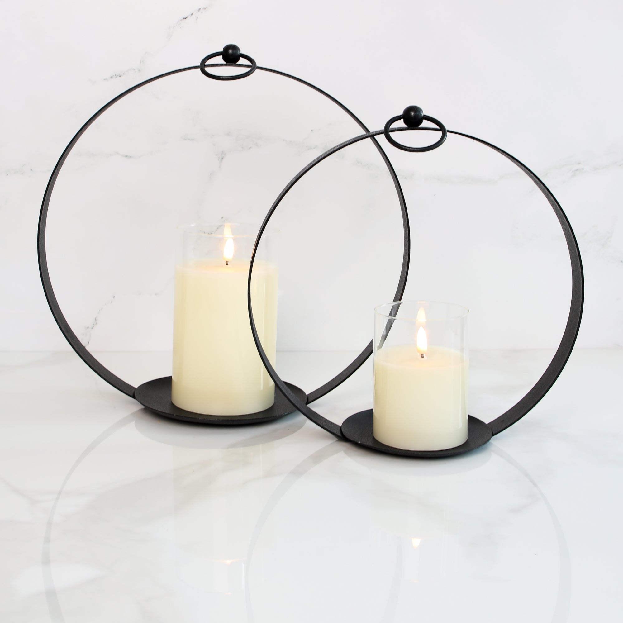 Round Black Metal Open Lantern Set of 2