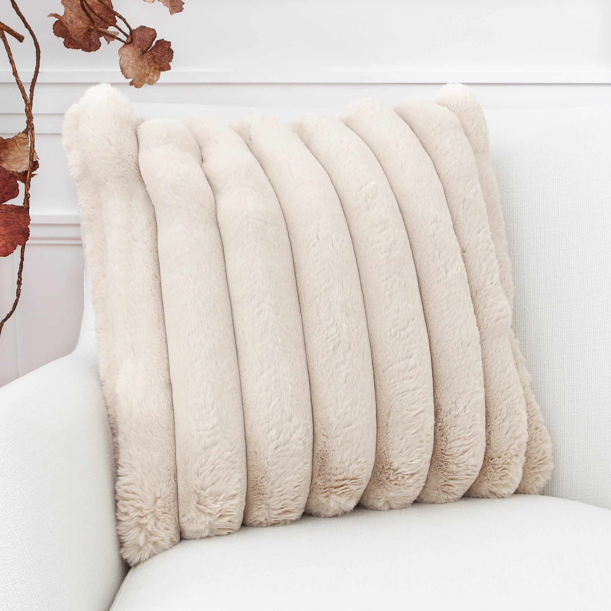 Tan Faux Fur Pillow 18in