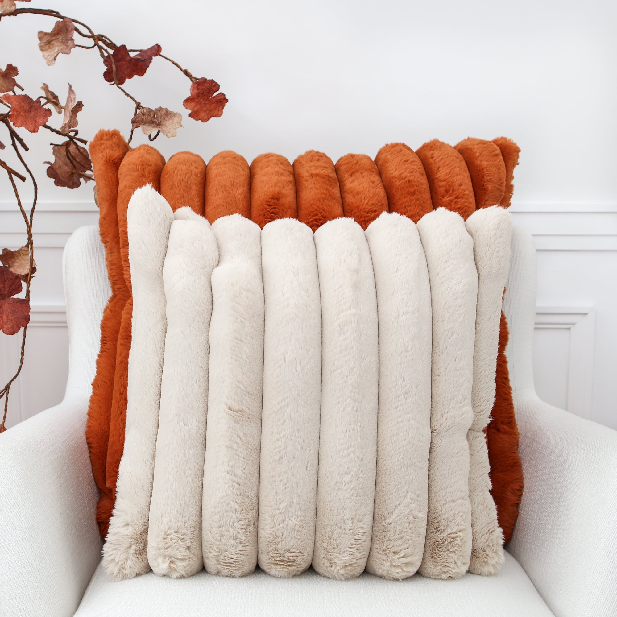 Orange Faux Fur Pillow 24in