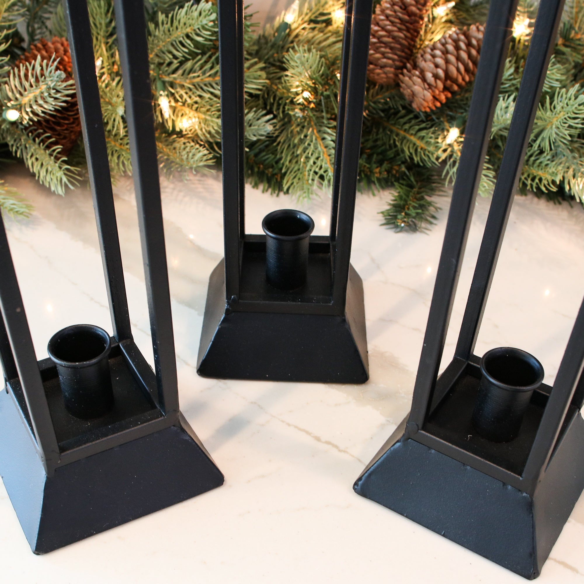 Set of 3 Black Iron Lanterns