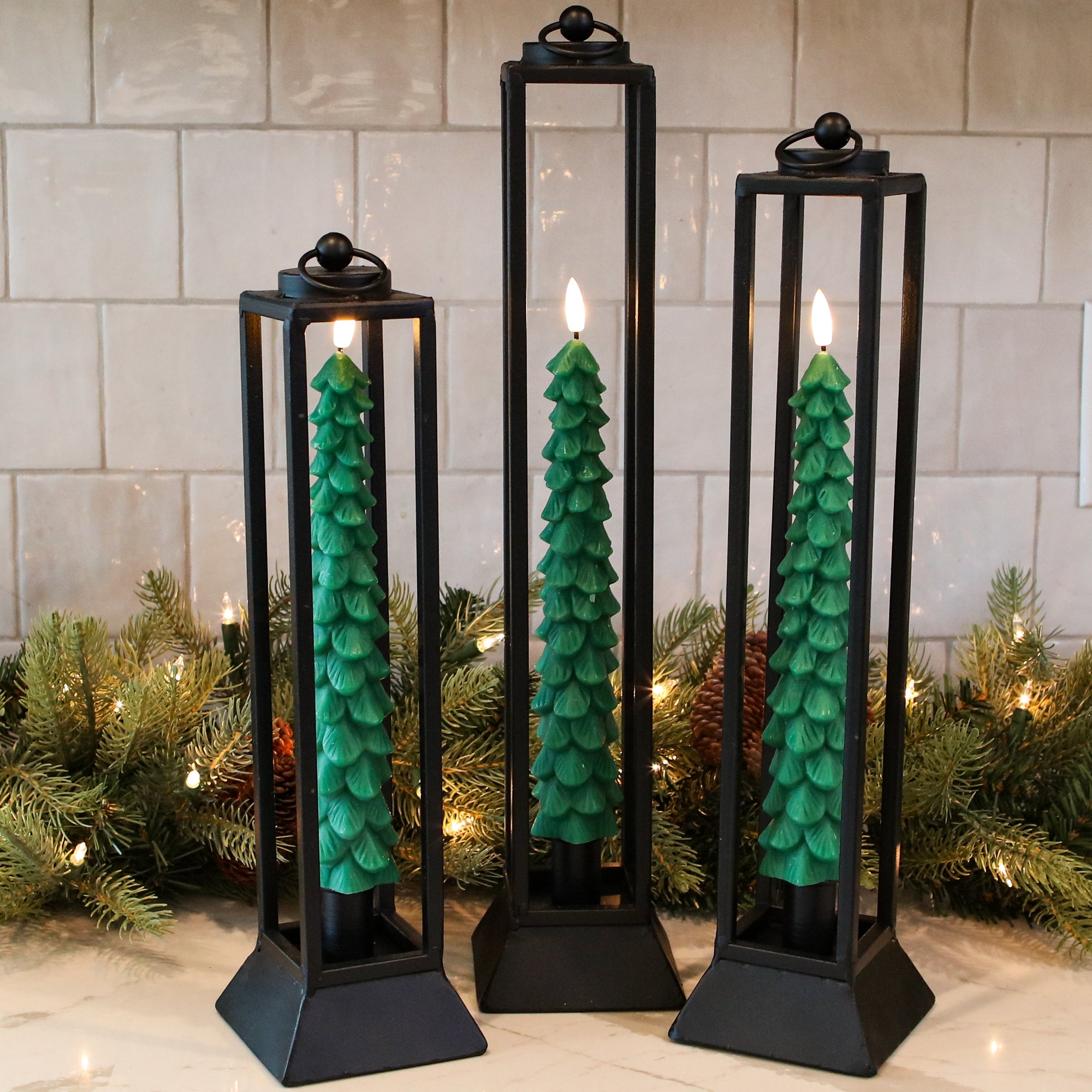 Set of 3 Black Iron Lanterns