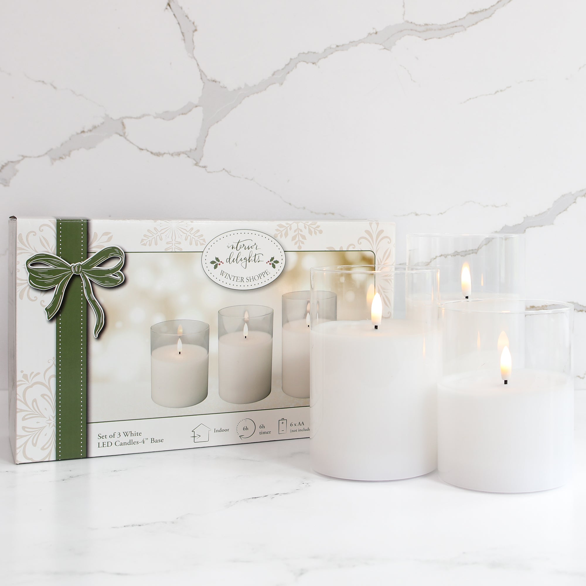 White Flameless -Three Pack Candles with 4” base