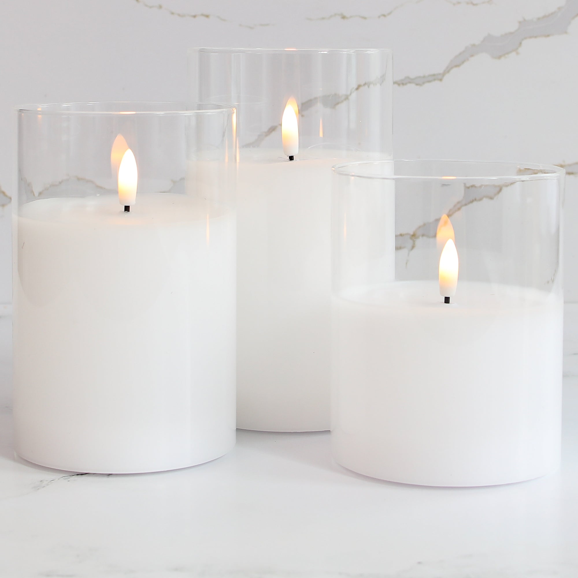 White Flameless -Three Pack Candles with 4” base