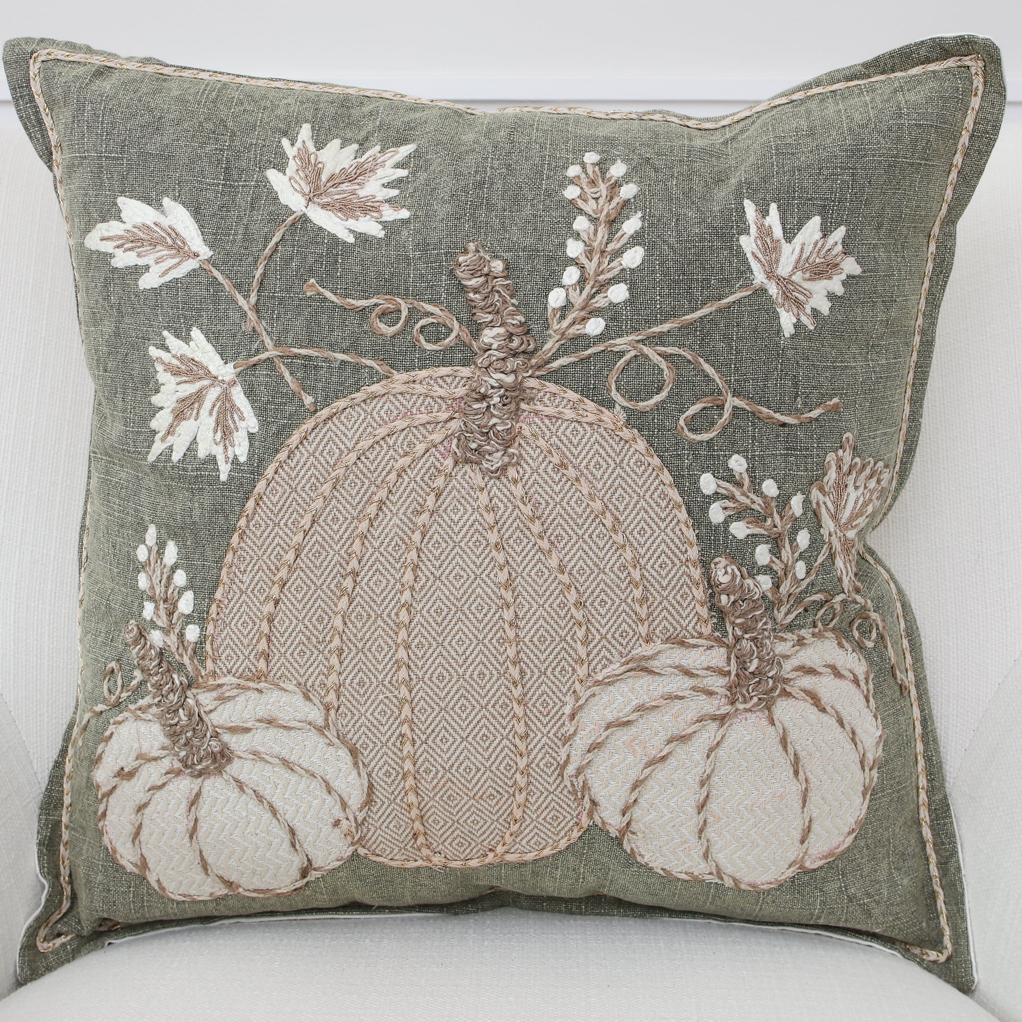 Autumn Pumpkins Green Pillow