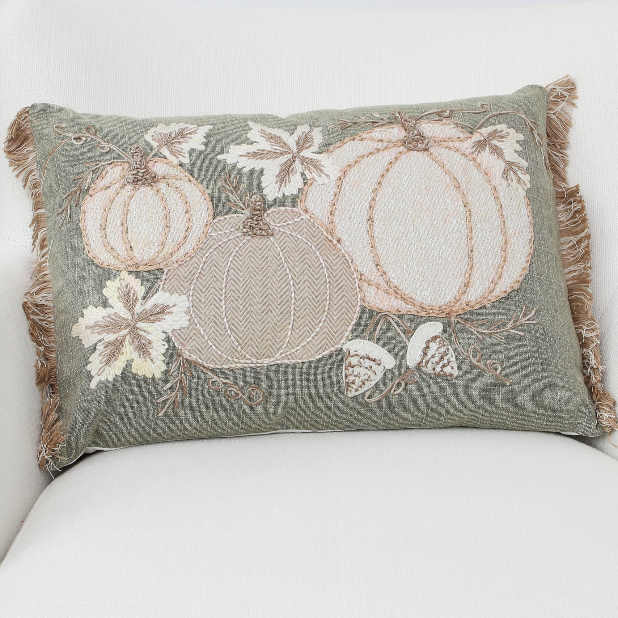 Autumn Pumpkins Green Lumbar Pillow