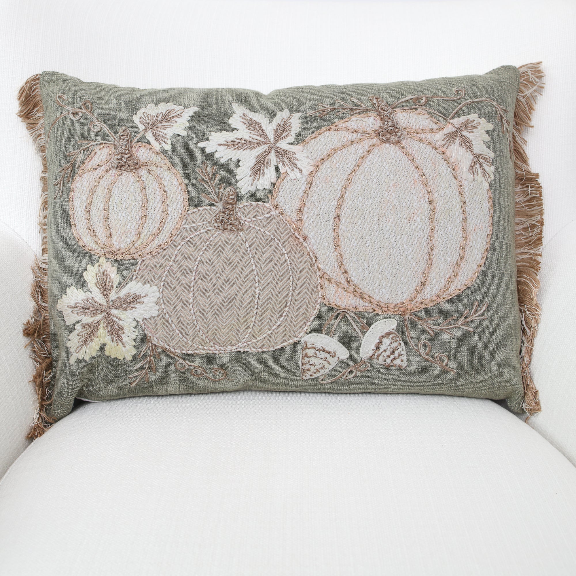 Autumn Pumpkins Green Lumbar Pillow