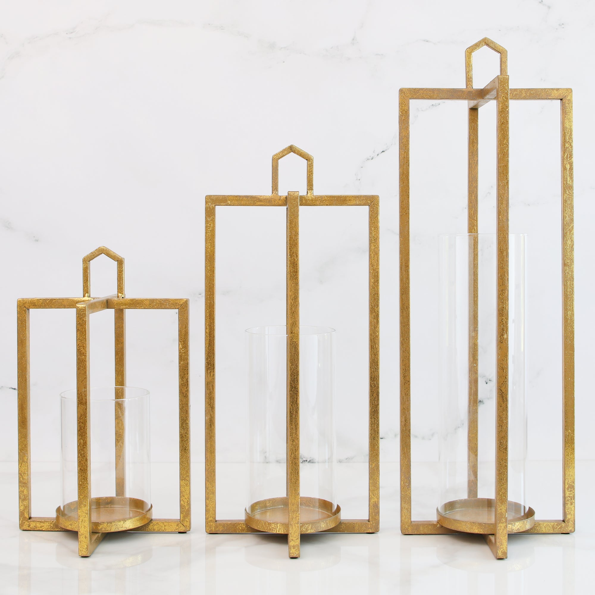 DOORBUSTER Gold Mod Lantern Set of 3 - Interior Delights