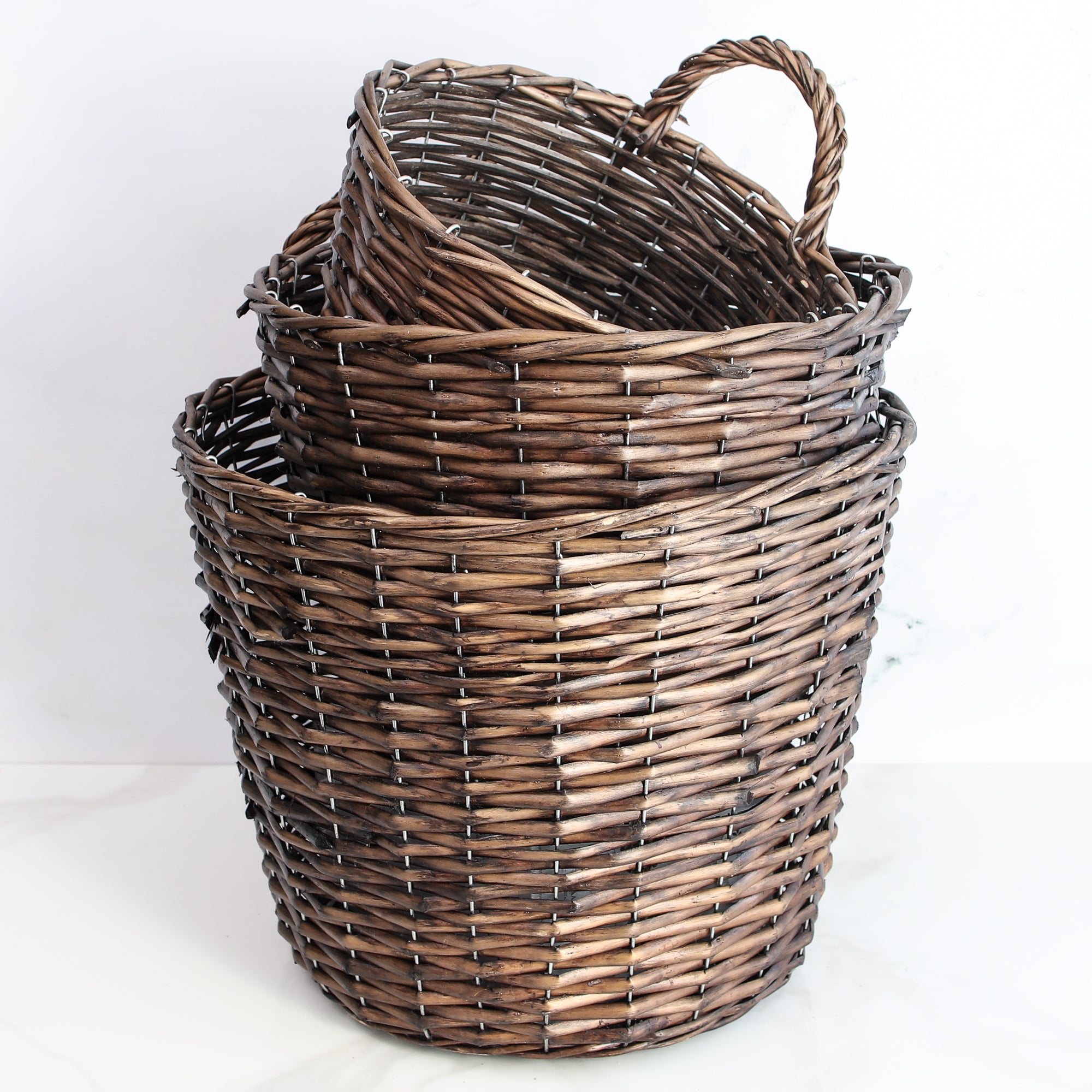 Set of 3 Brown Willow Baskets