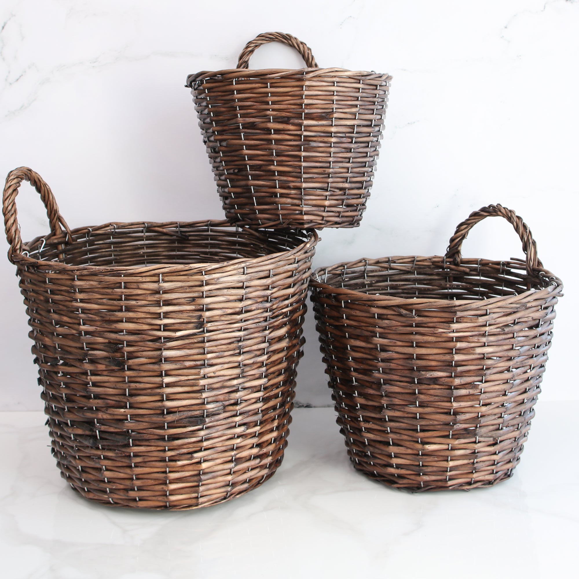 Set of 3 Brown Willow Baskets