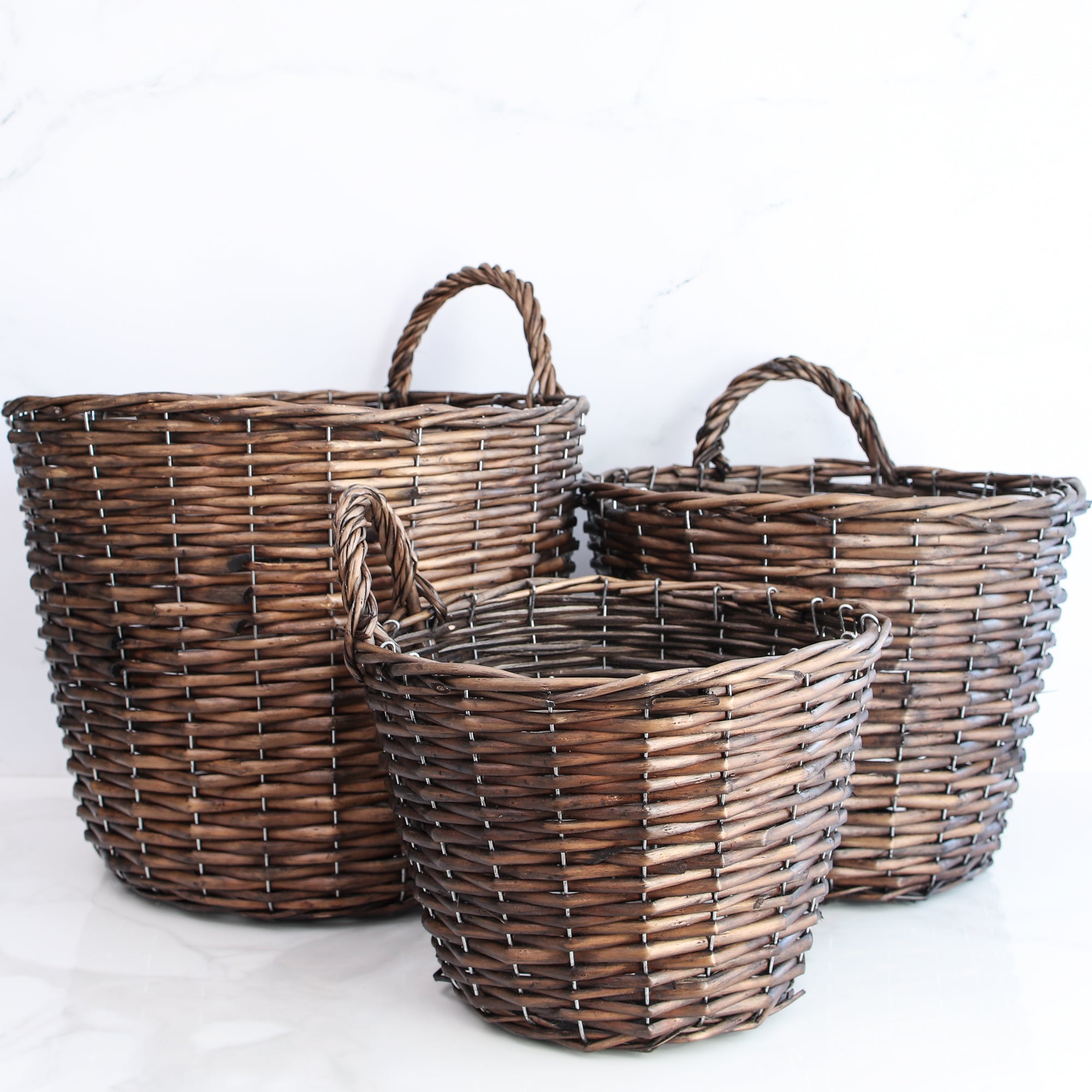 Set of 3 Brown Willow Baskets