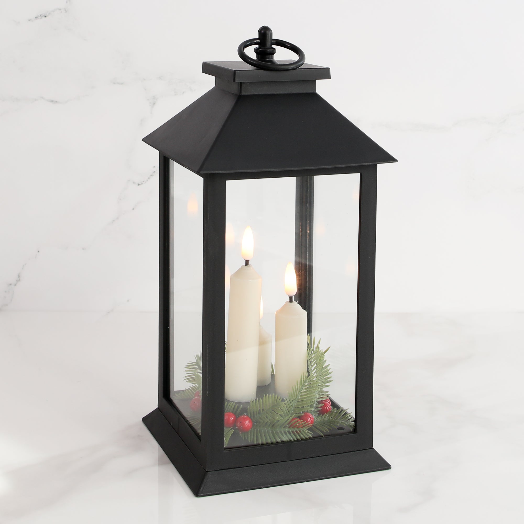 Black Lantern with Flameless Candles