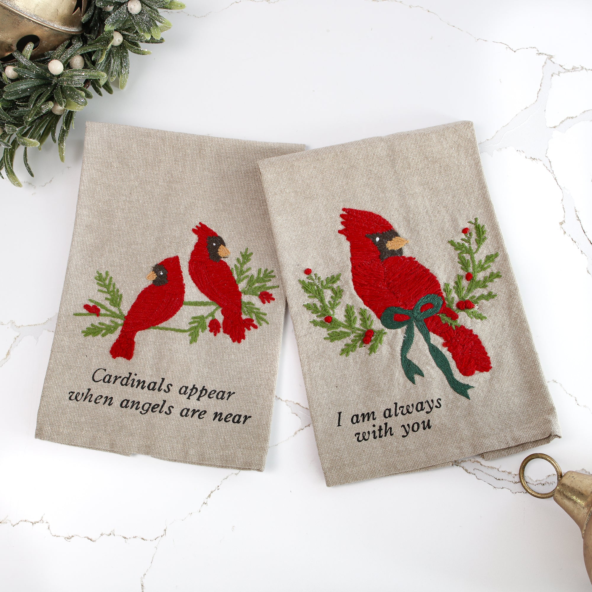 DOORBUSTER Embroidered Cardinal Towels- 2 Styles - Interior Delights