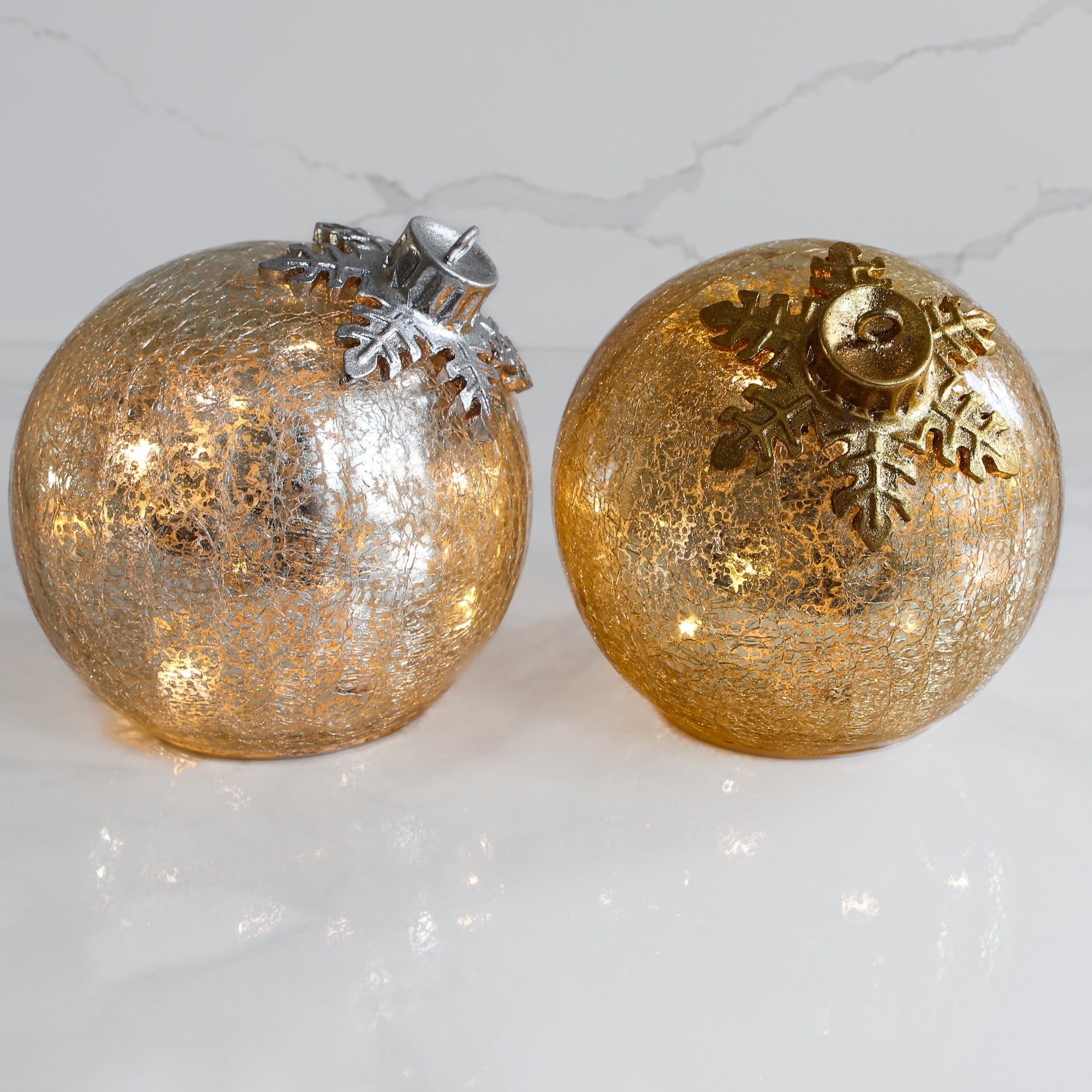 Light Up Glass Ornament with Flat Resting Base - Silver