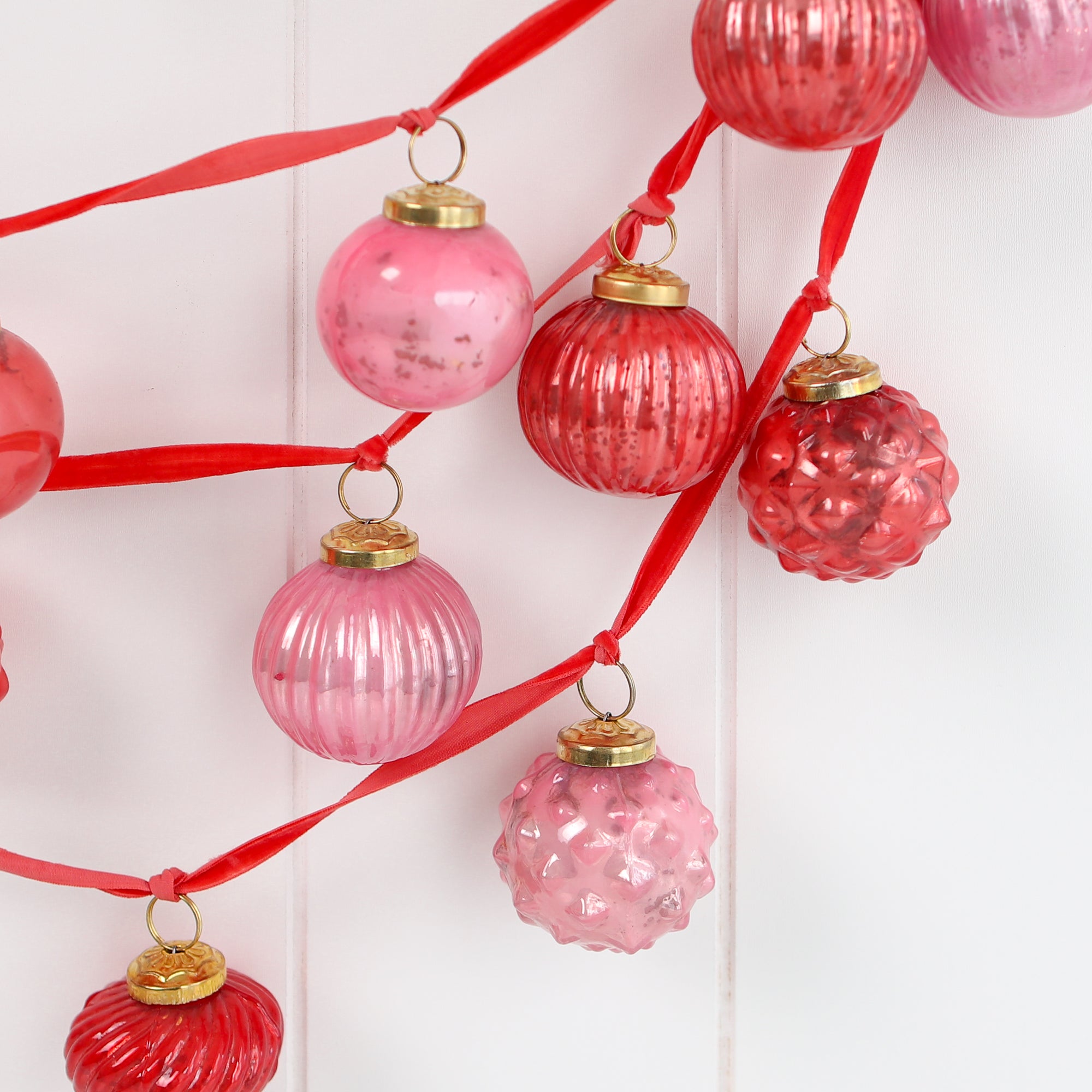 Red And Pink Mercury Glass Ornament Garland