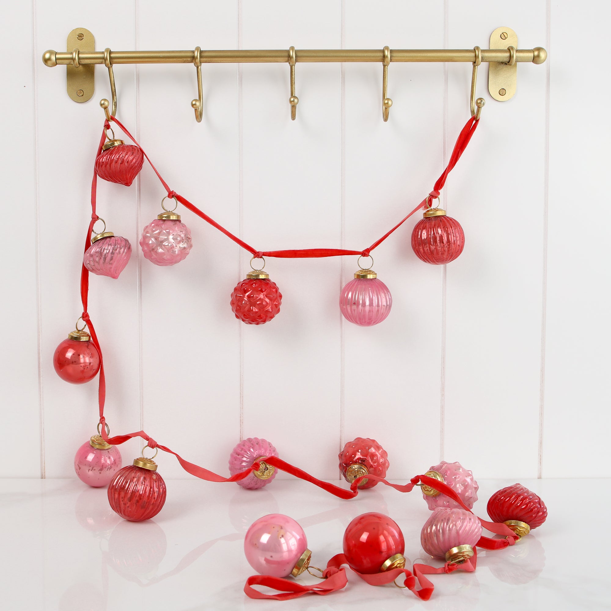 Red And Pink Mercury Glass Ornament Garland