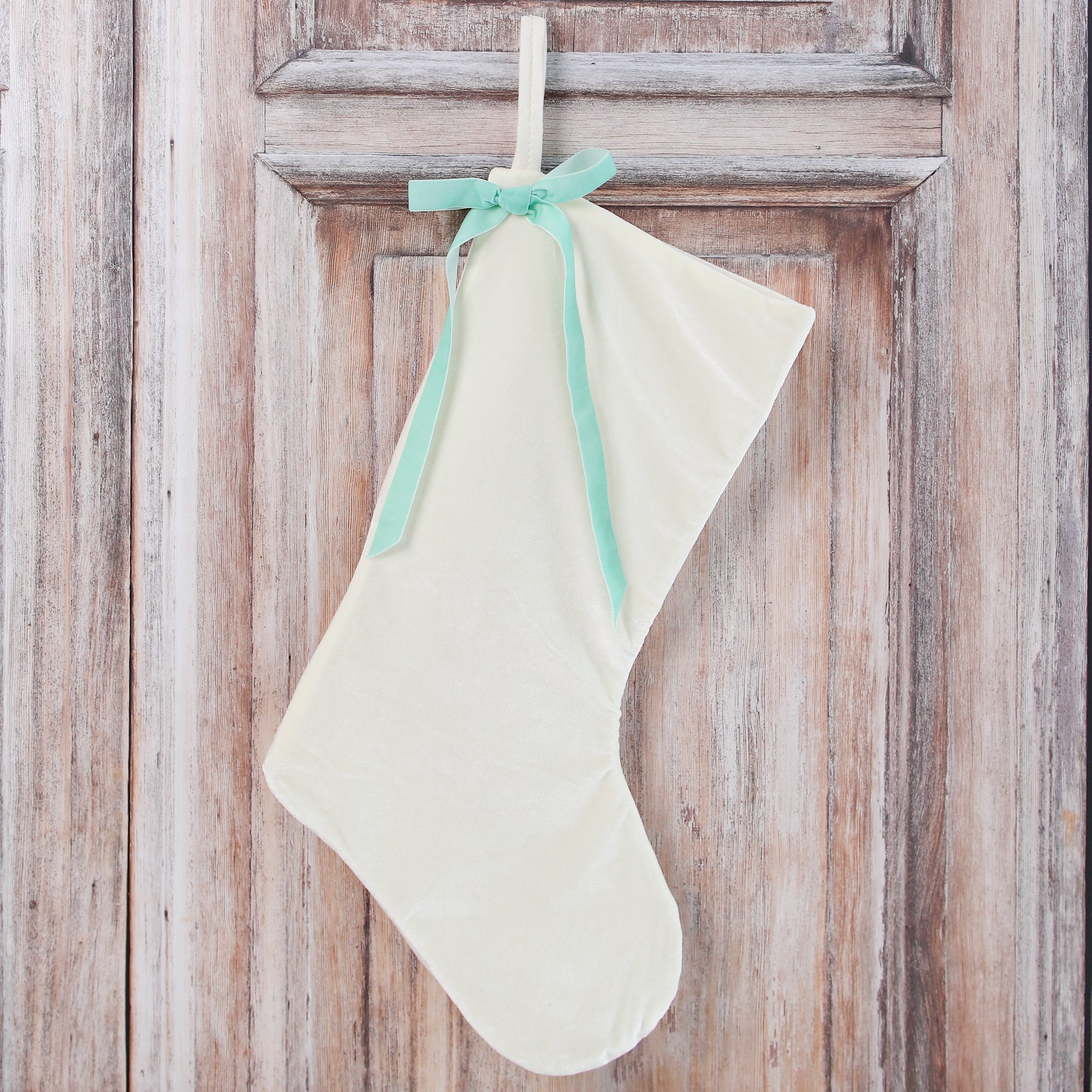 Cream Velvet Stocking with Bow, Set of 3