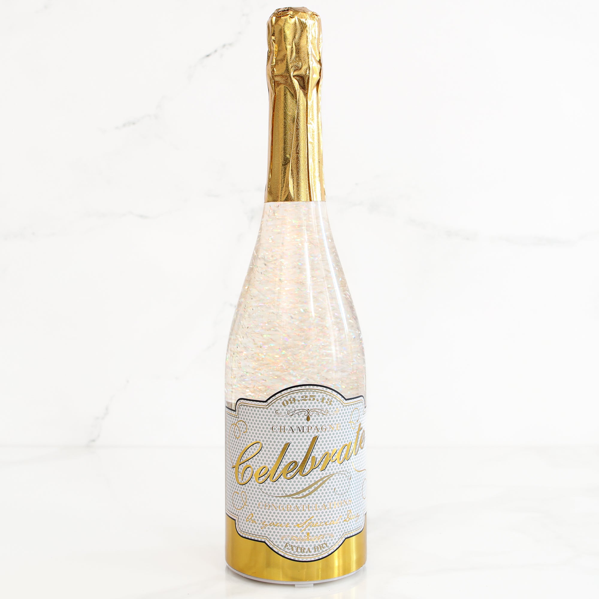 Lighted Champagne Bottle with Swirling Glitter