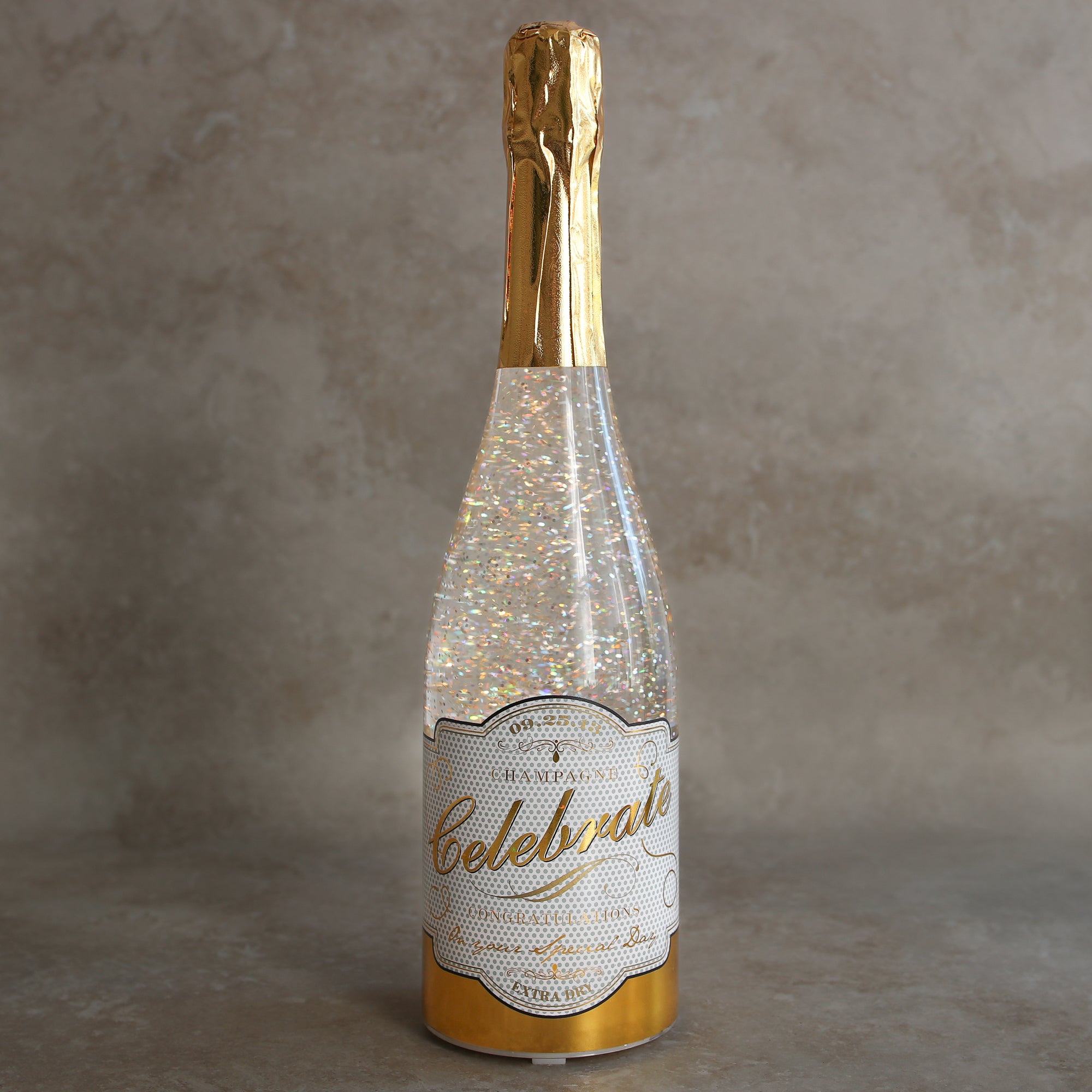 Lighted Champagne Bottle with Swirling Glitter
