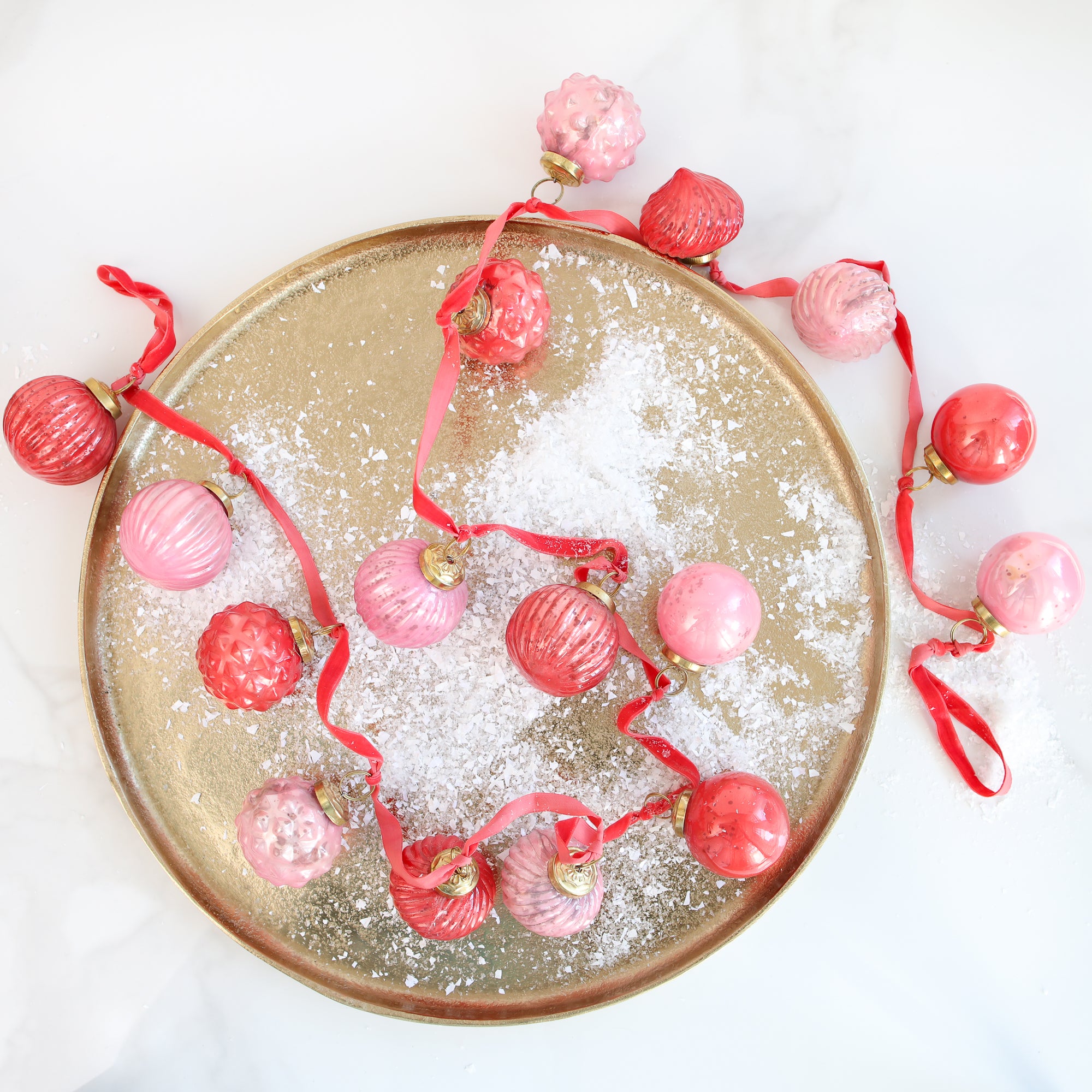 Red And Pink Mercury Glass Ornament Garland