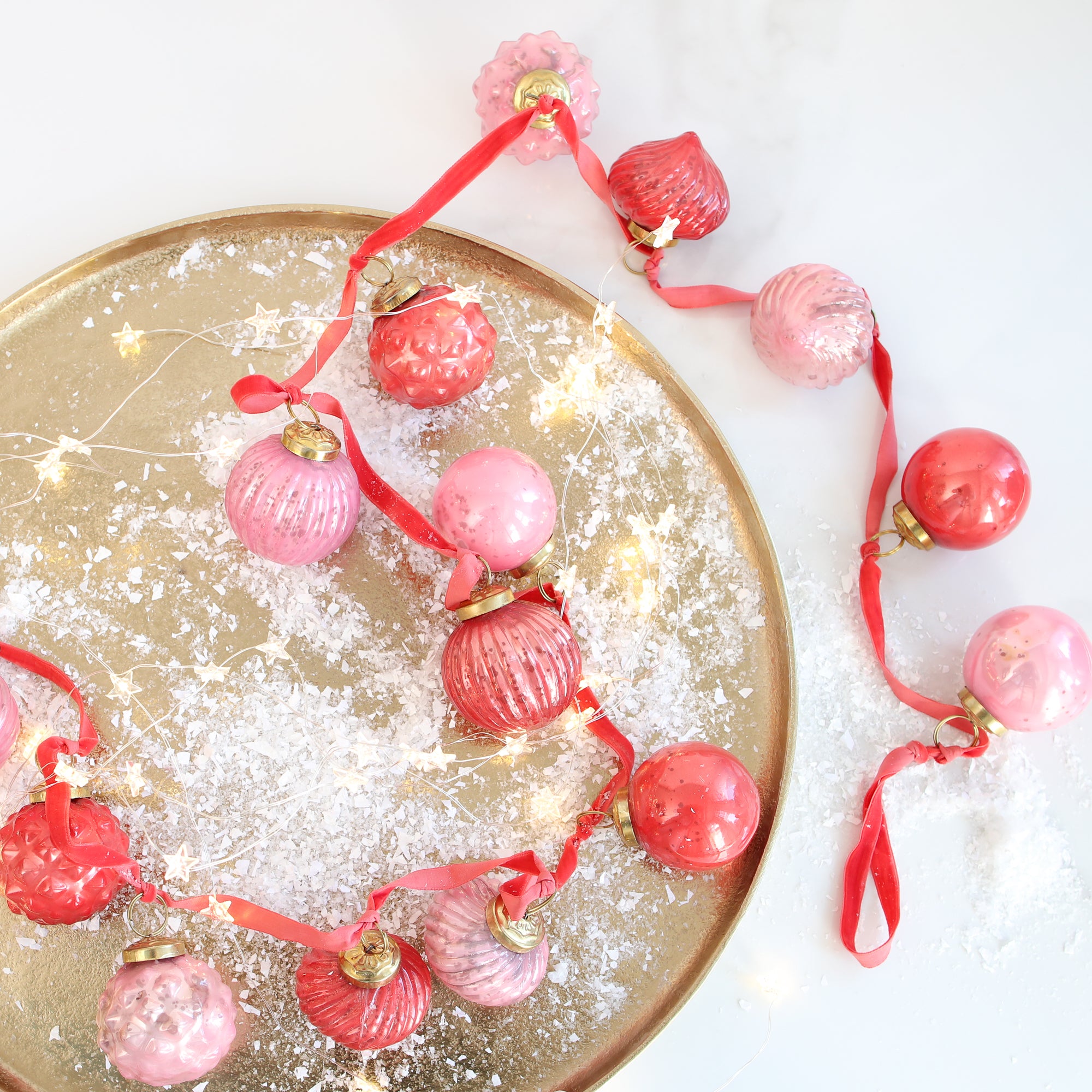 Red And Pink Mercury Glass Ornament Garland