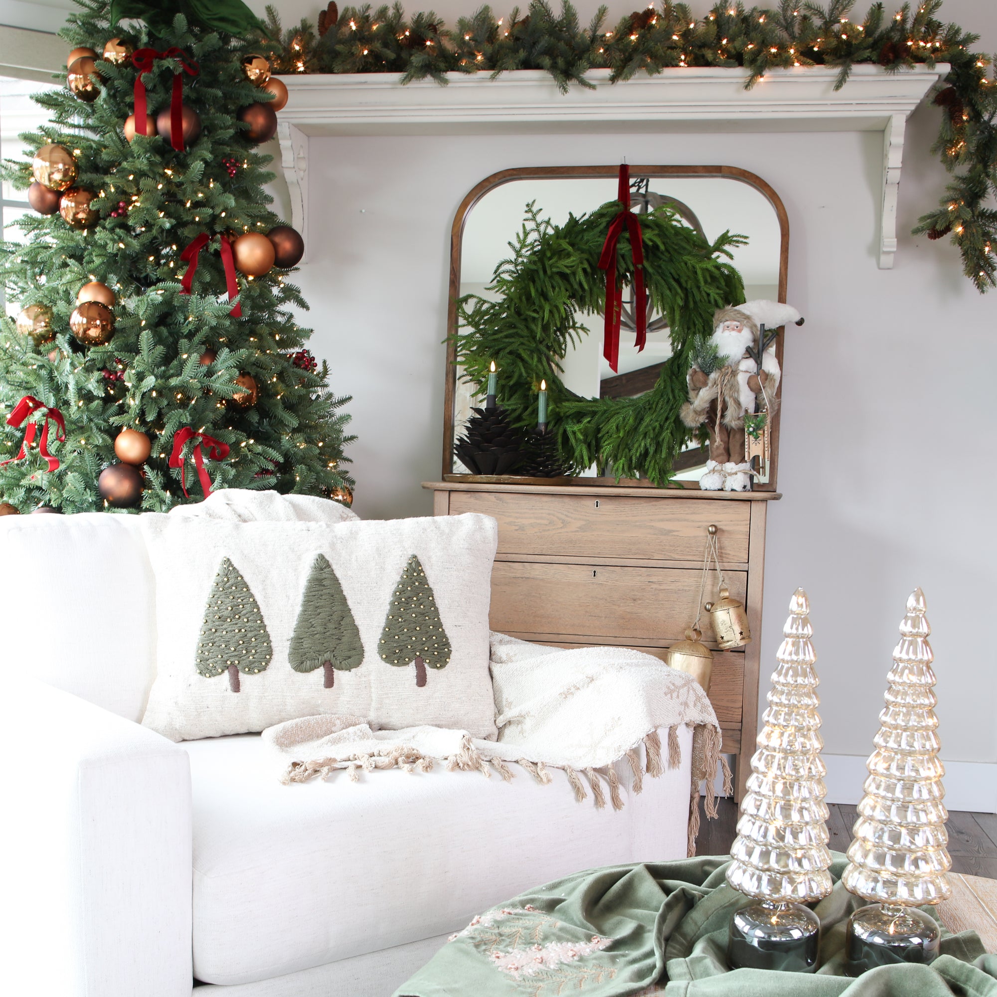 Gold Beaded Three Tree Lumbar Pillow