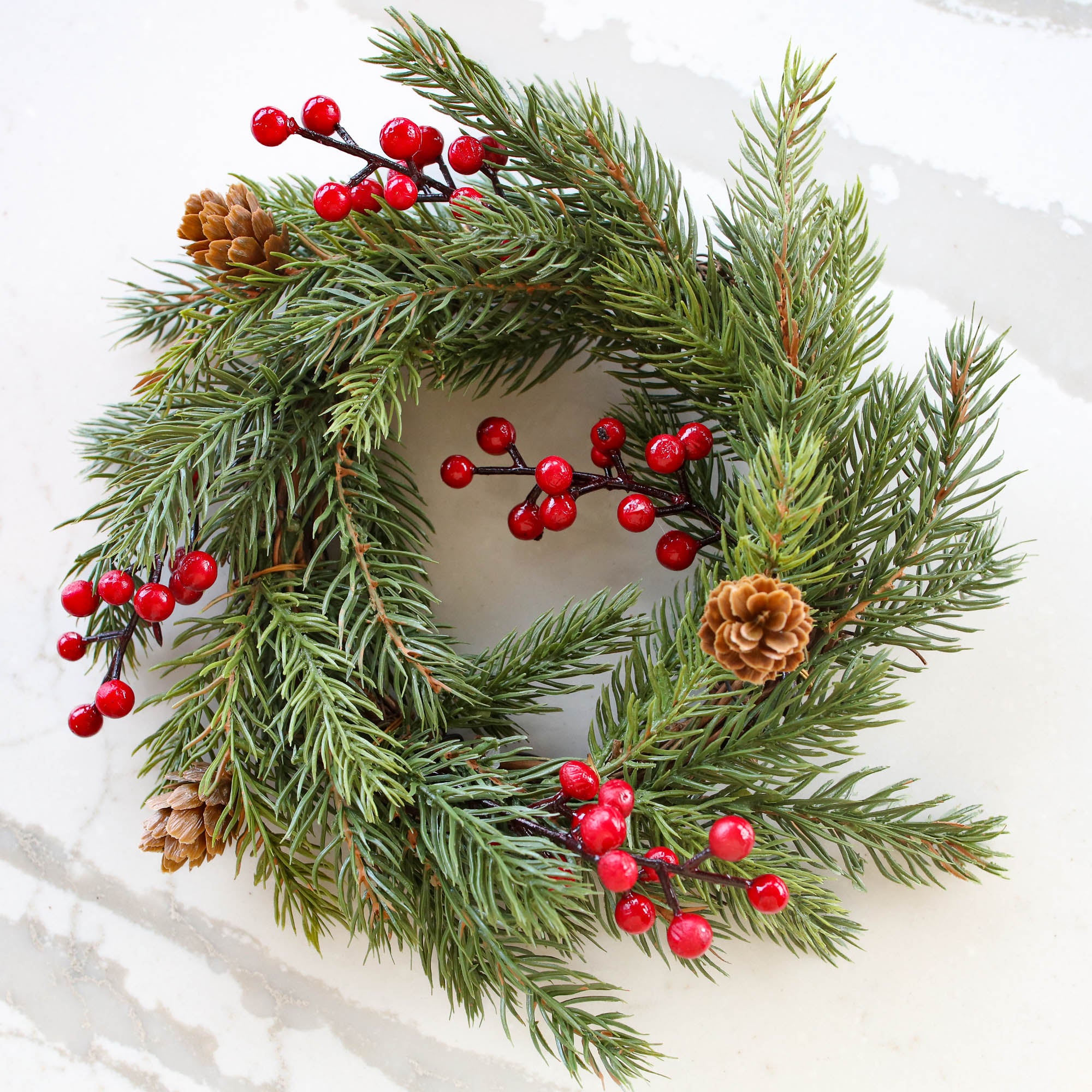 White Spruce with Berries Candle Ring- 8.5in