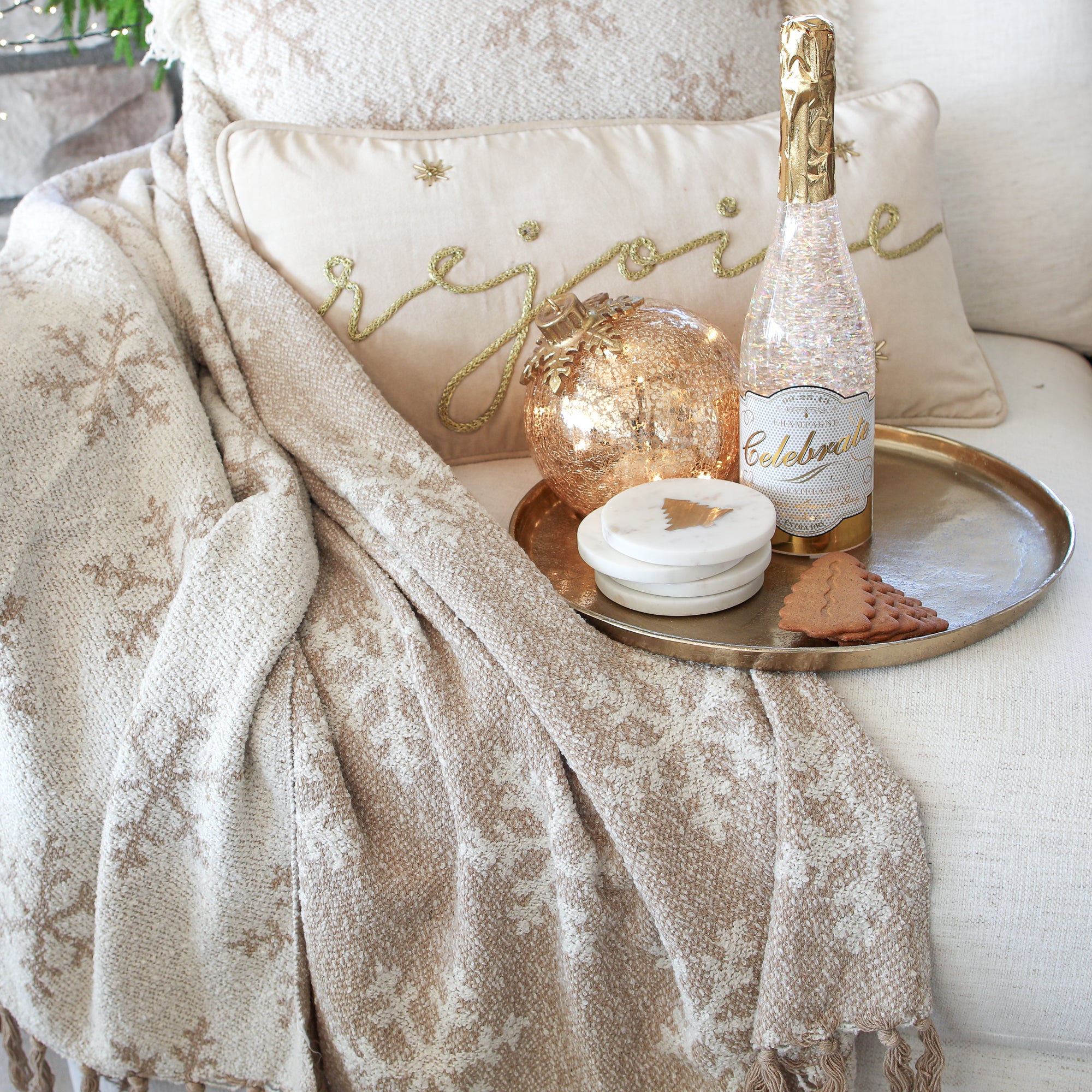 Light Up Glass Ornament with Flat Resting Base - Gold