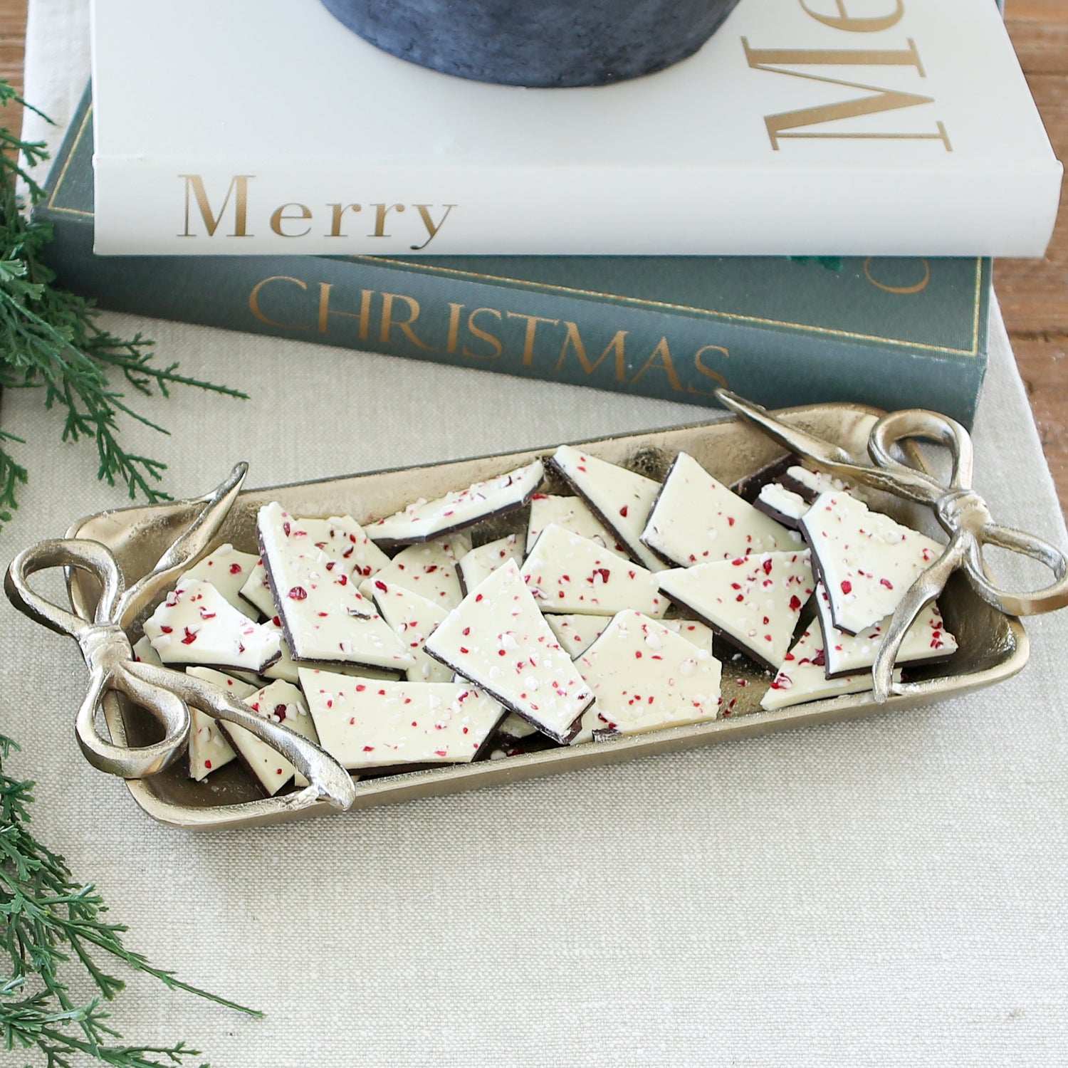 Gold Tray with Ribbon Handles