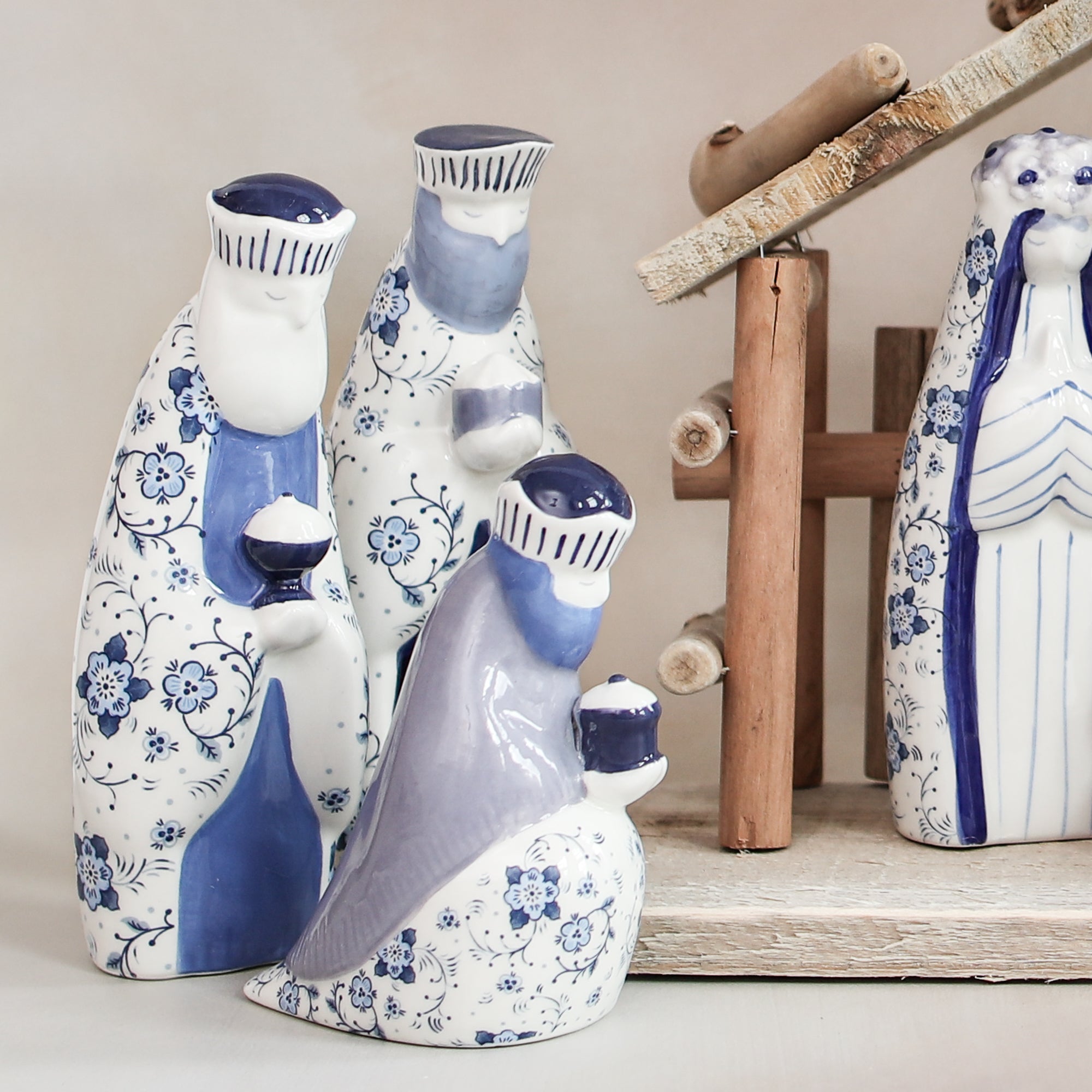 Ceramic Blue Floral Nativity Set