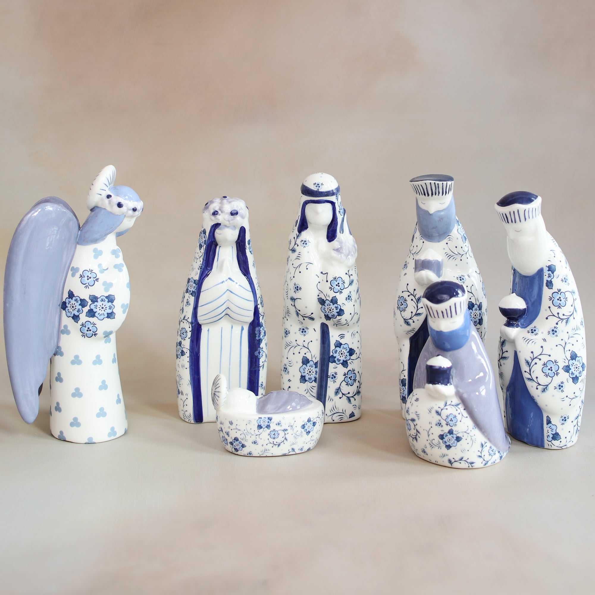 Ceramic Blue Floral Nativity Set