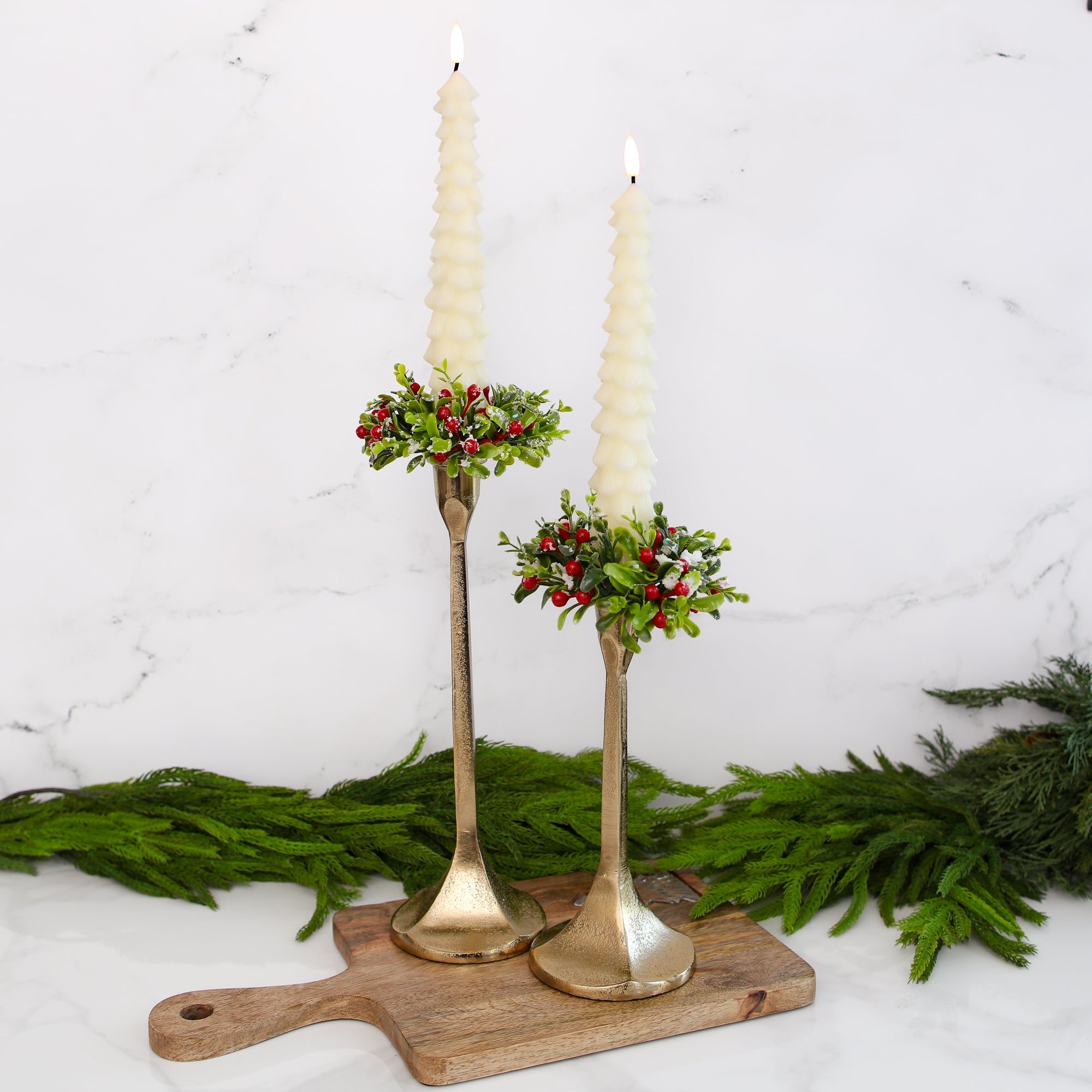 4.5" Snowy Boxwood and Berry Taper Sized Candle Ring