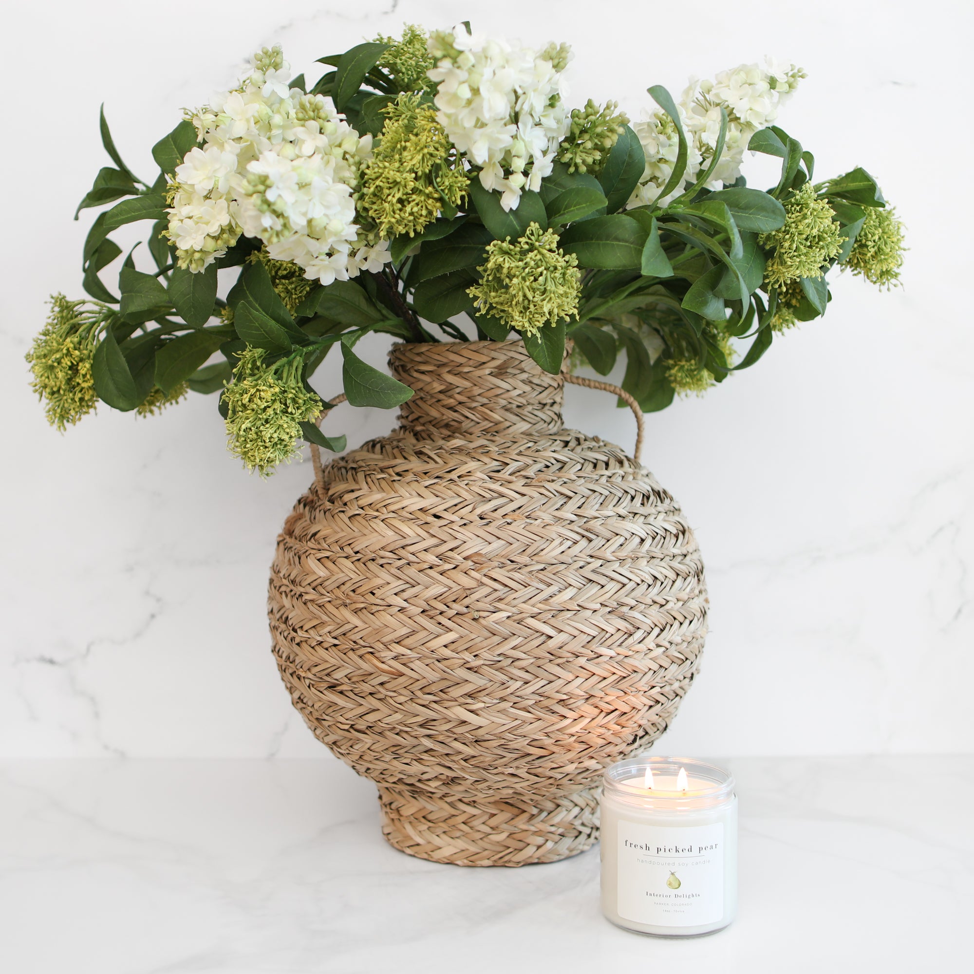 PRE ORDER Seagrass Basket Vase with Handles ETA SHIPPING WEEK OF 2/16 - Interior Delights