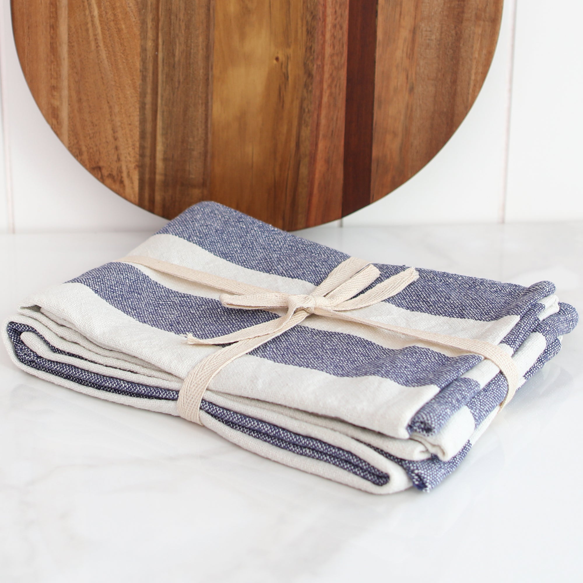 Blue and Cream Wide Stripe Towels, Set of 2 - Interior Delights