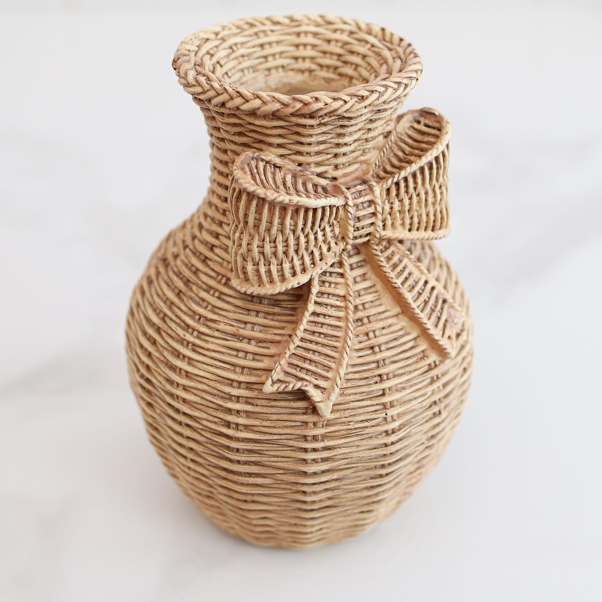 6" Woven Vase with Bow - Interior Delights