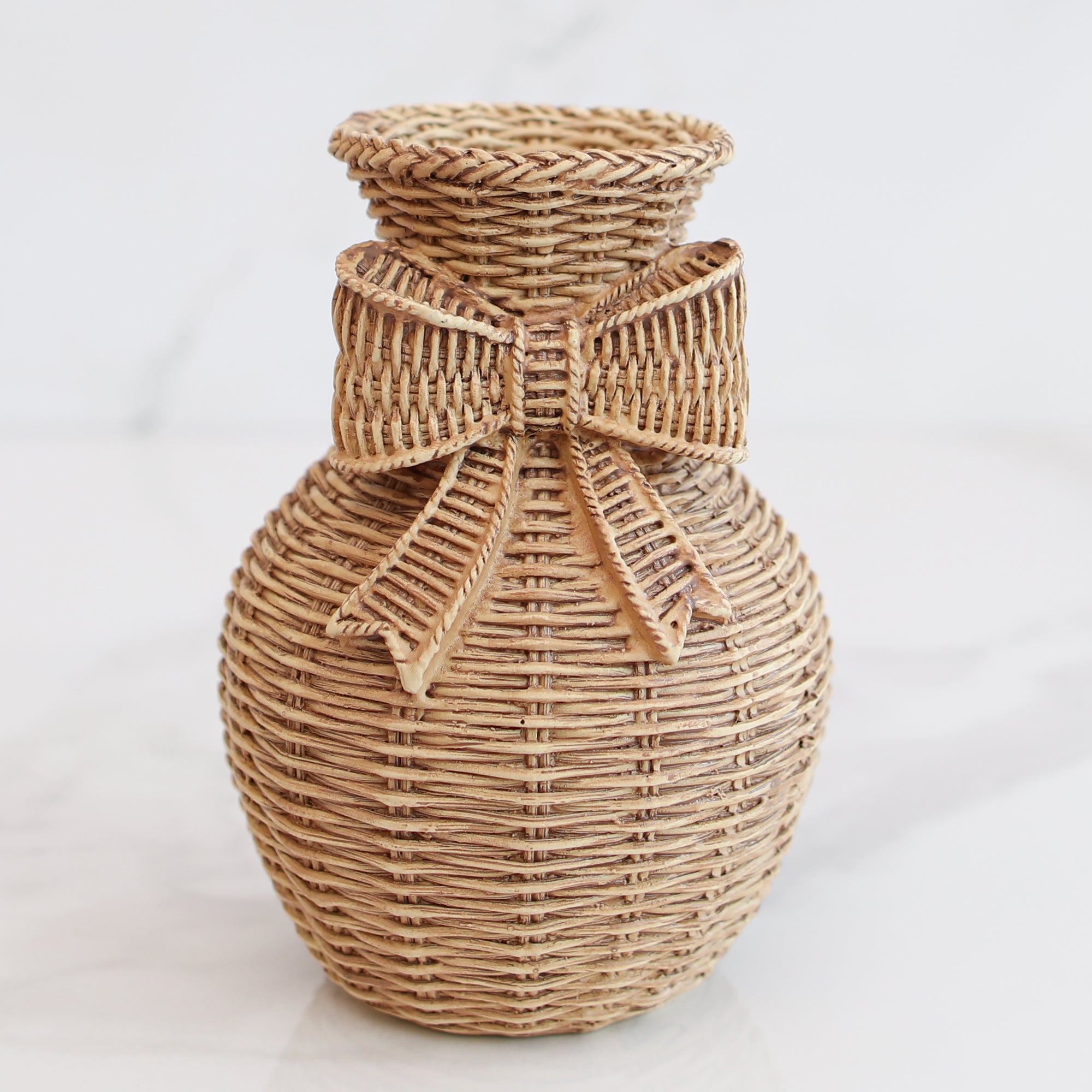 6" Woven Vase with Bow - Interior Delights