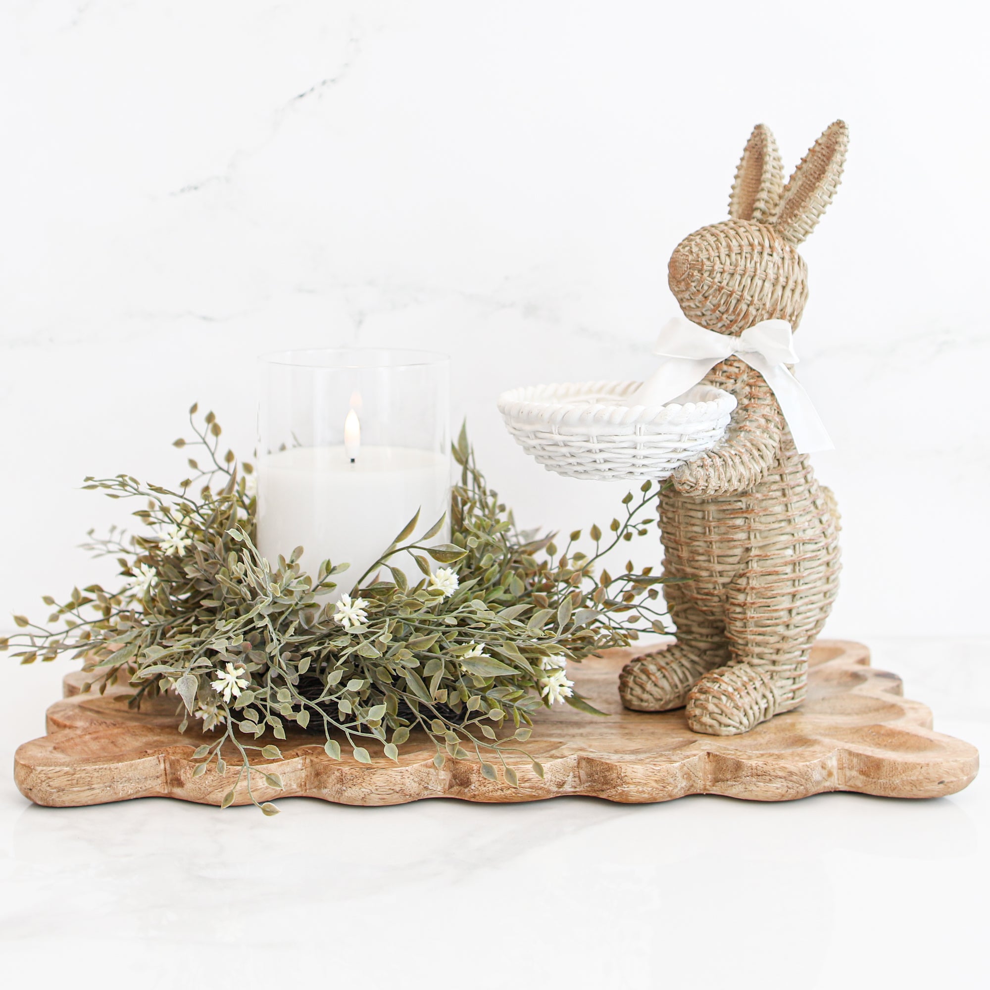Brown Woven Resin Bunny with Basket